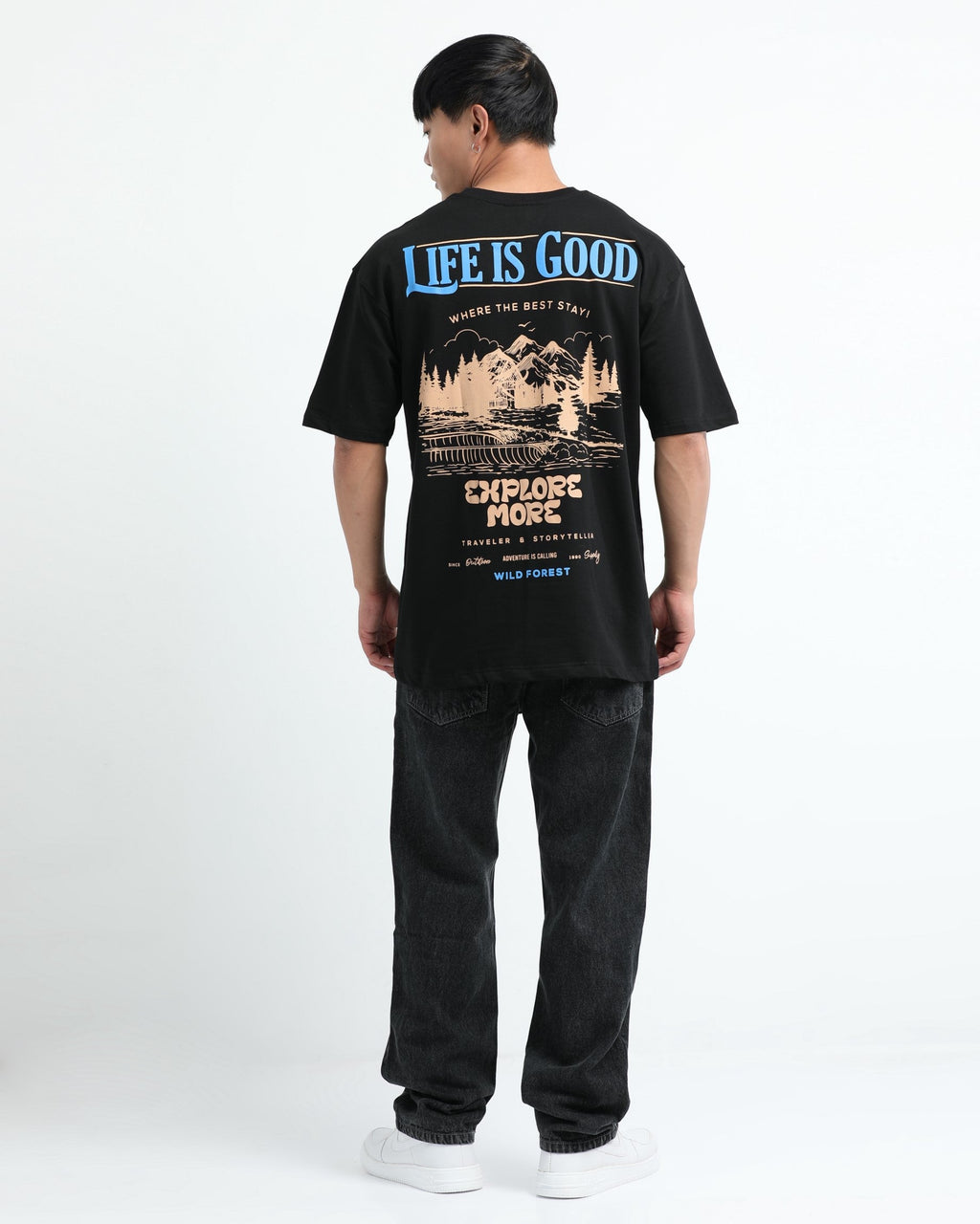 LIFE IS GOOD BLACK TEE - Relaxed Fit