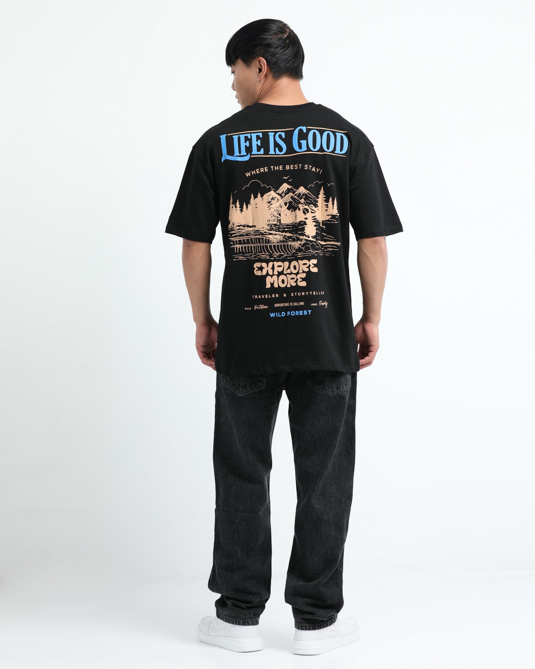 LIFE IS GOOD BLACK TEE - Relaxed Fit