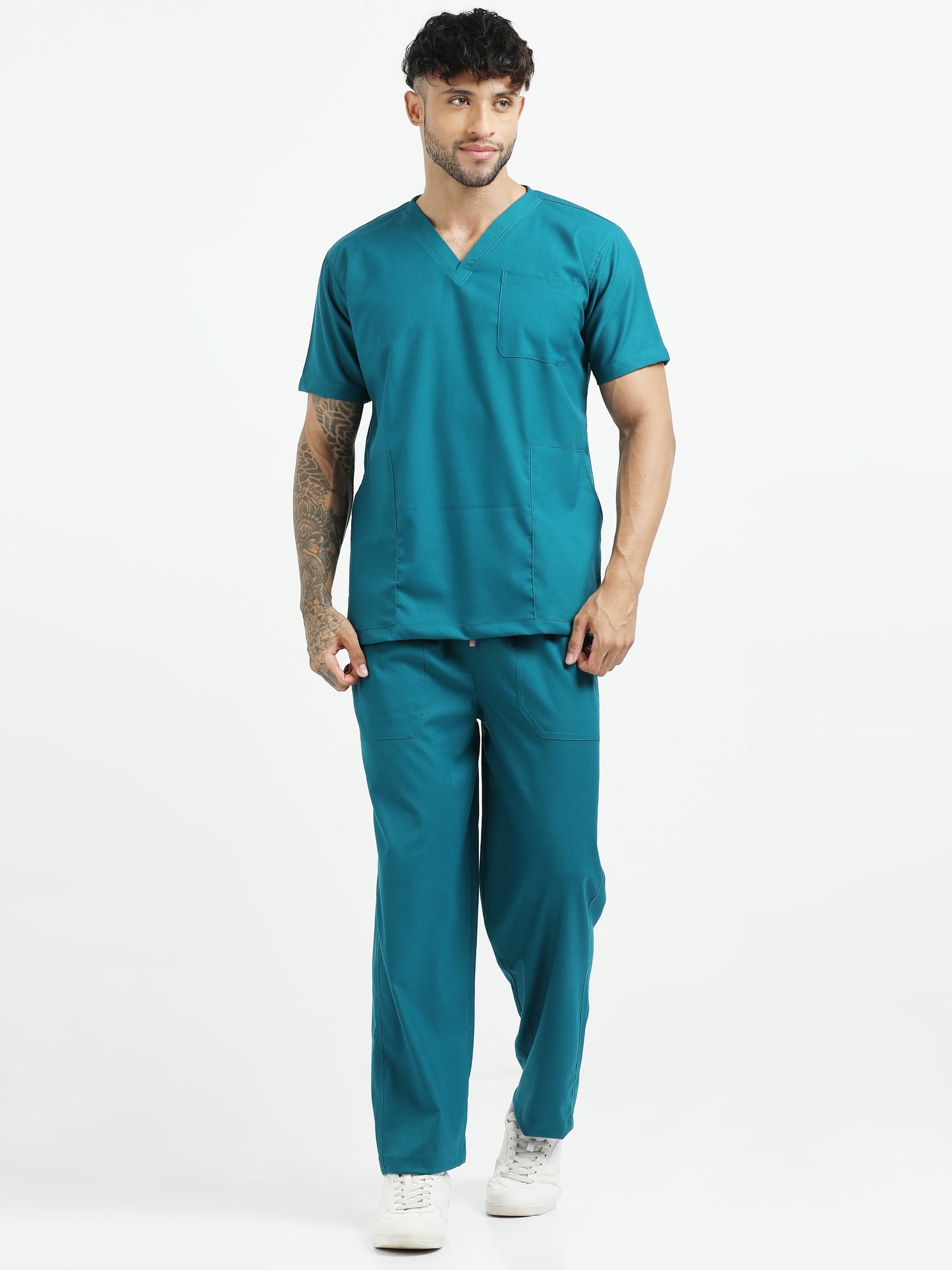 Men’s Emerald Green Medical Scrub Set – V-Neck Top & Straight Pants | Twill Fabric, Breathable & Antibacterial – Eco Flex
