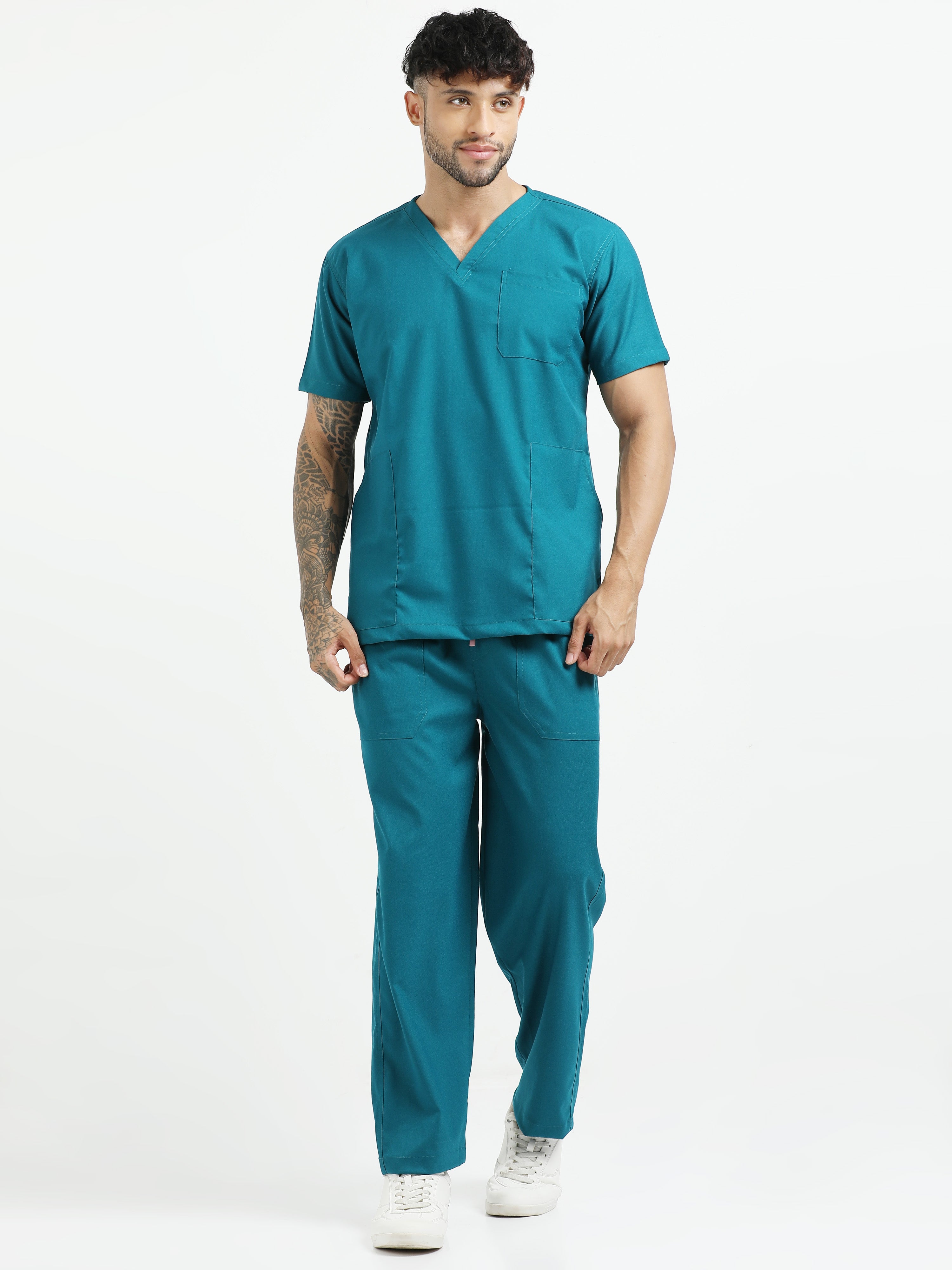 Men’s Emerald Green Medical Scrub Set – V-Neck Top & Straight Pants | 2-Way Stretch, Breathable & Antibacterial – Apollo