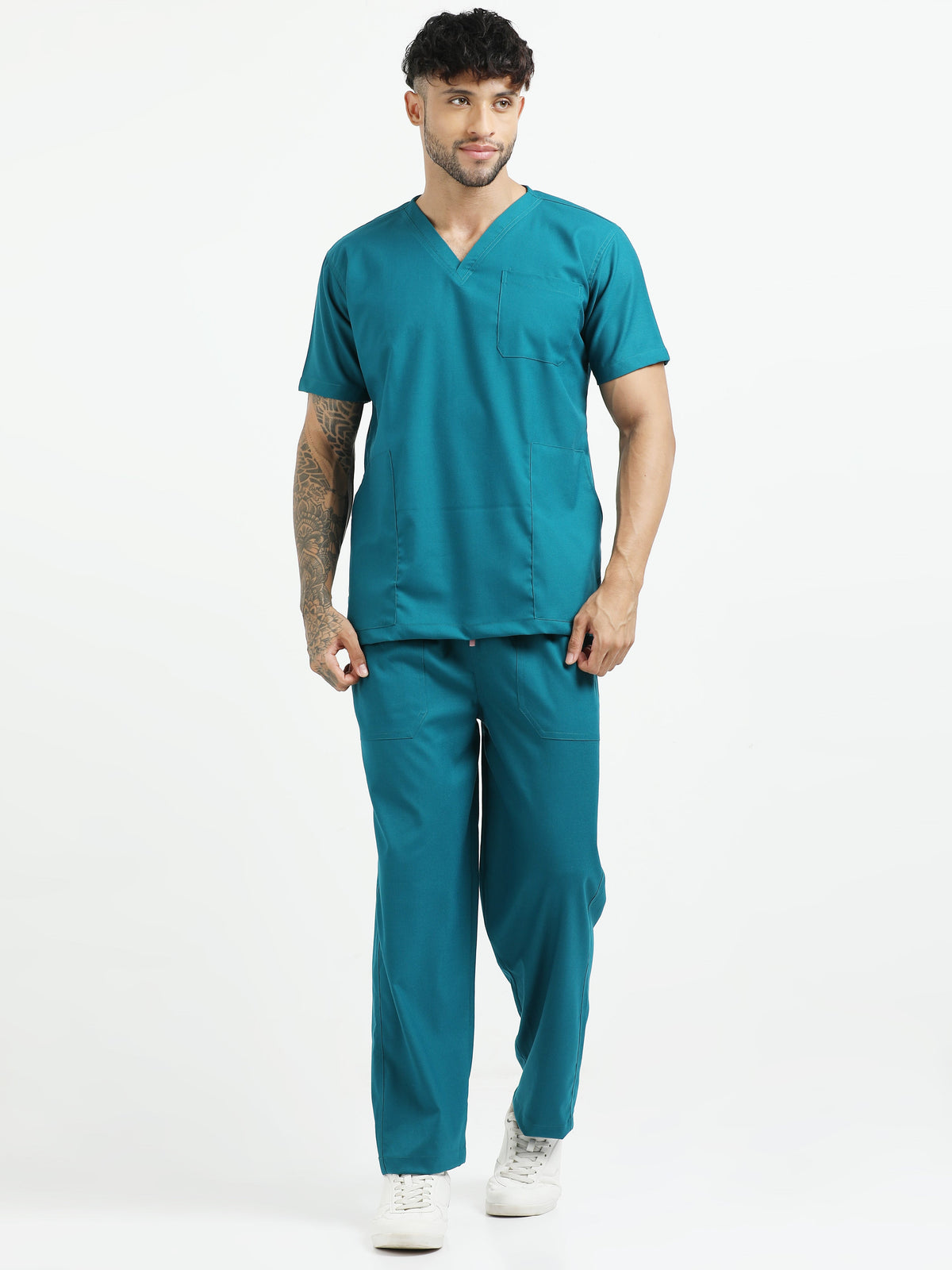 Men’s Emerald Green Medical Scrub Set – V-Neck Top & Straight Pants | 2-Way Stretch, Breathable & Antibacterial – Apollo