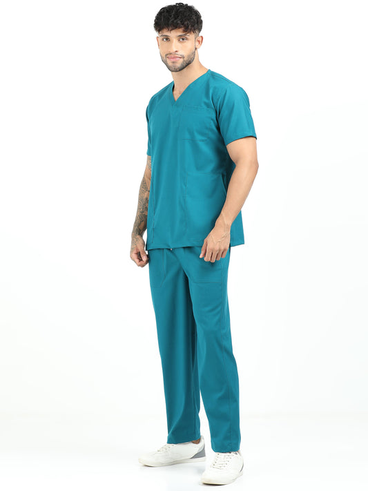 Men’s Emerald Green Medical Scrub Set – V-Neck Top & Straight Pants | Twill Fabric, Breathable & Antibacterial – Eco Flex