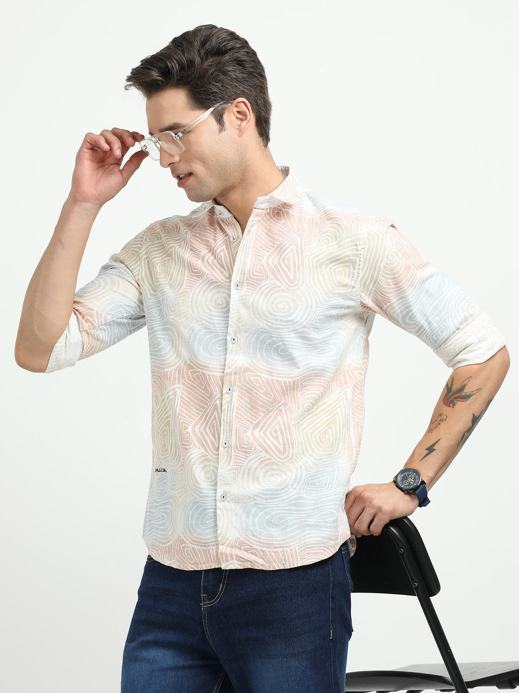Men’s Pastel Abstract Print Cotton Linen Shirt