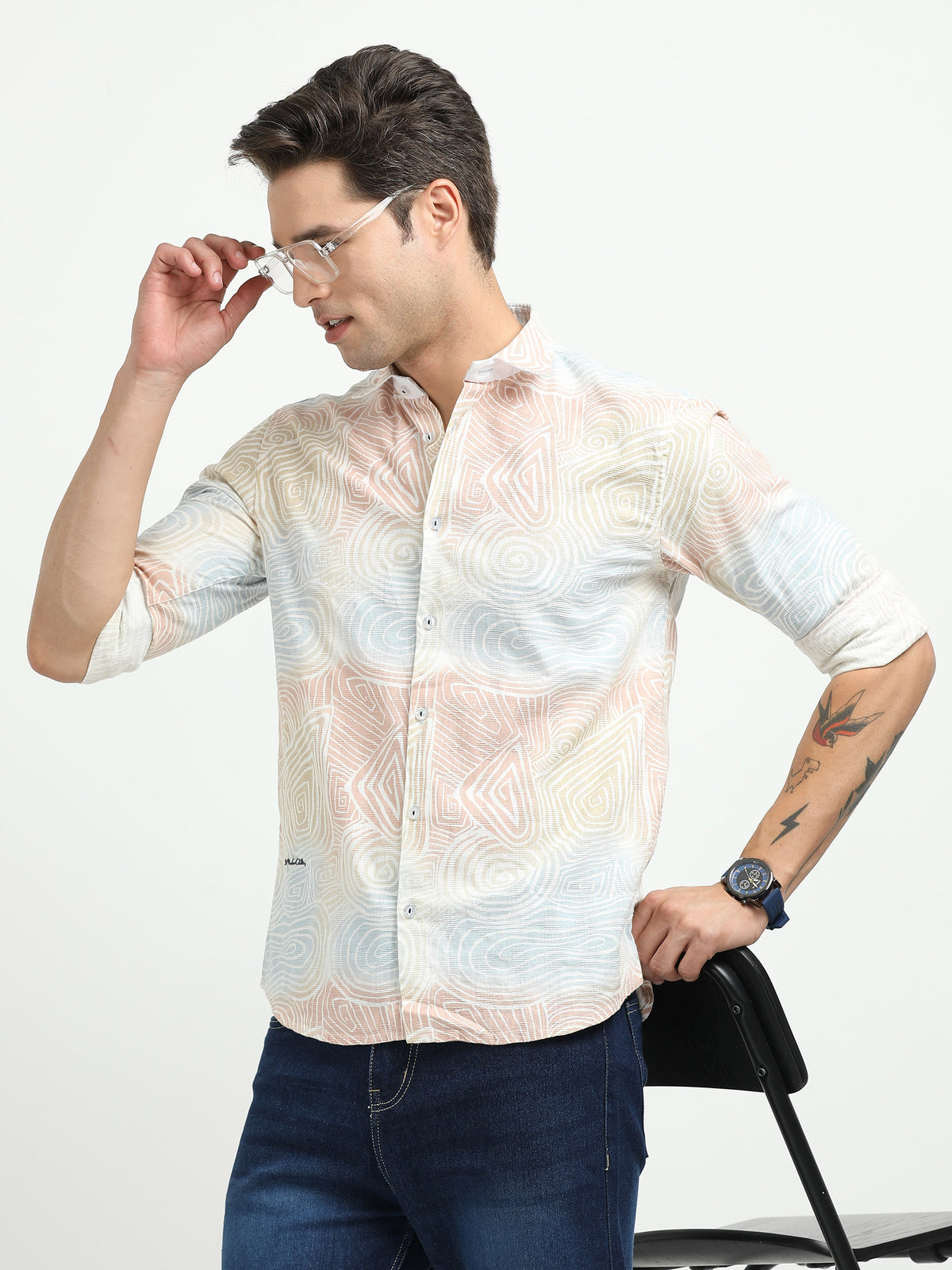 Men’s Pastel Abstract Print Cotton Linen Shirt
