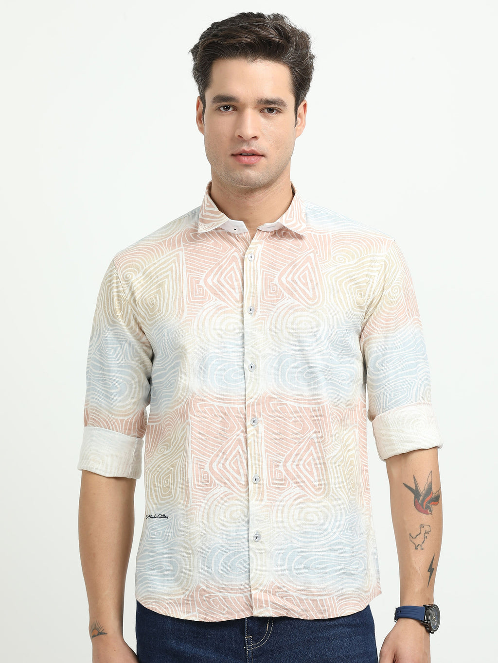 Men’s Pastel Abstract Print Cotton Linen Shirt