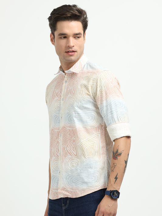 Men’s Pastel Abstract Print Cotton Linen Shirt