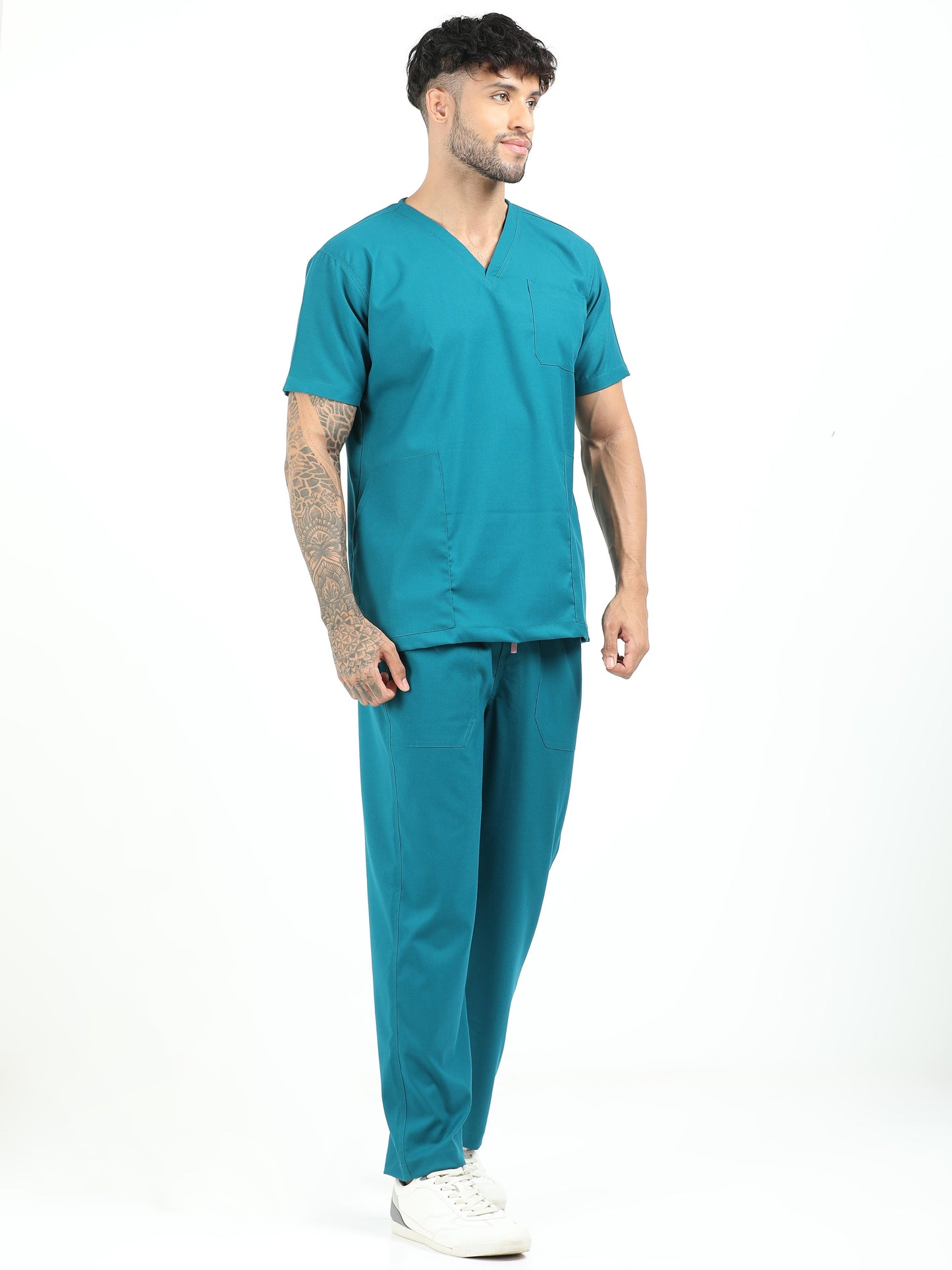 Men’s Emerald Green Medical Scrub Set – V-Neck Top & Straight Pants | Twill Fabric, Breathable & Antibacterial – Eco Flex