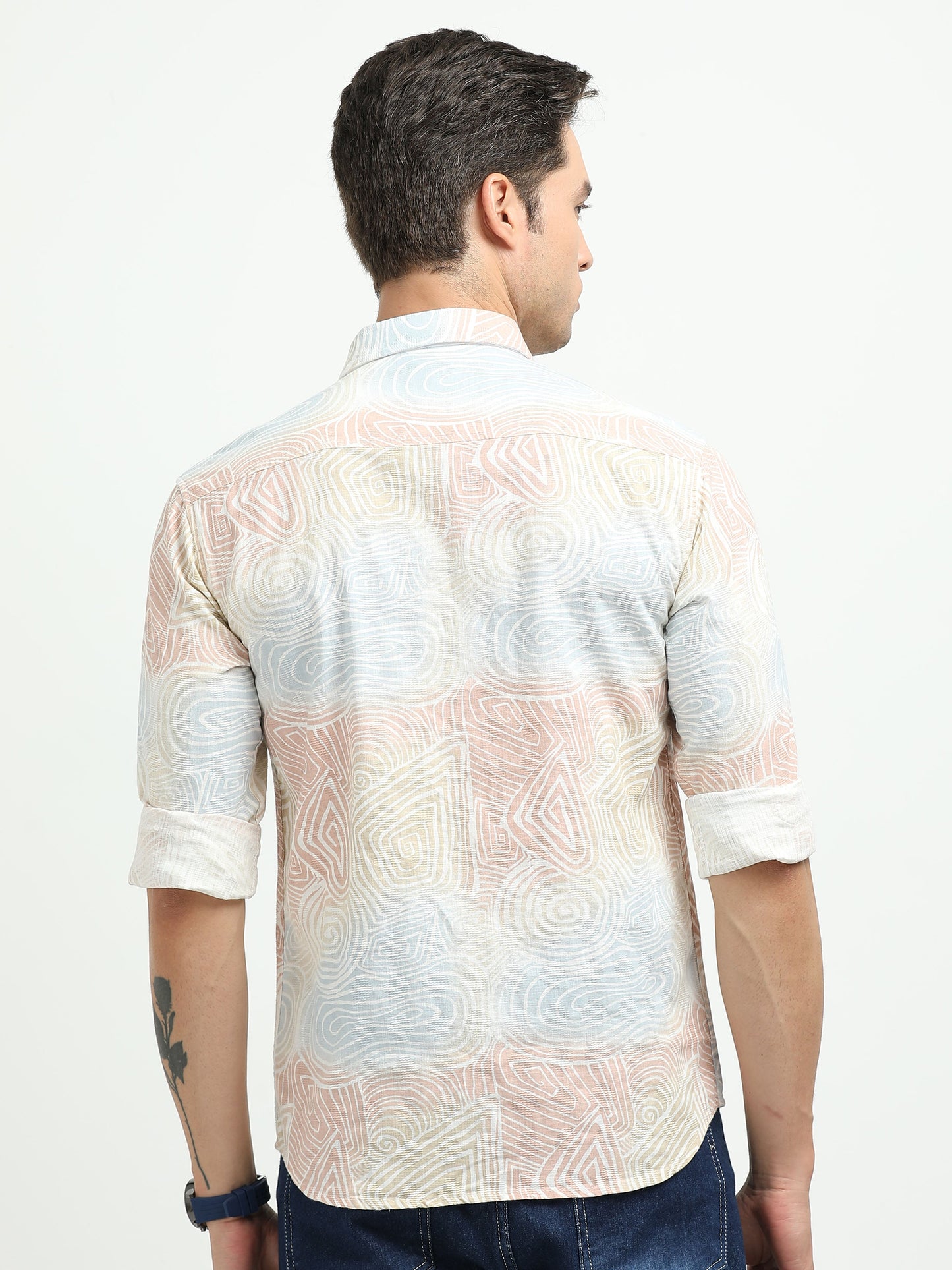 Men’s Pastel Abstract Print Cotton Linen Shirt