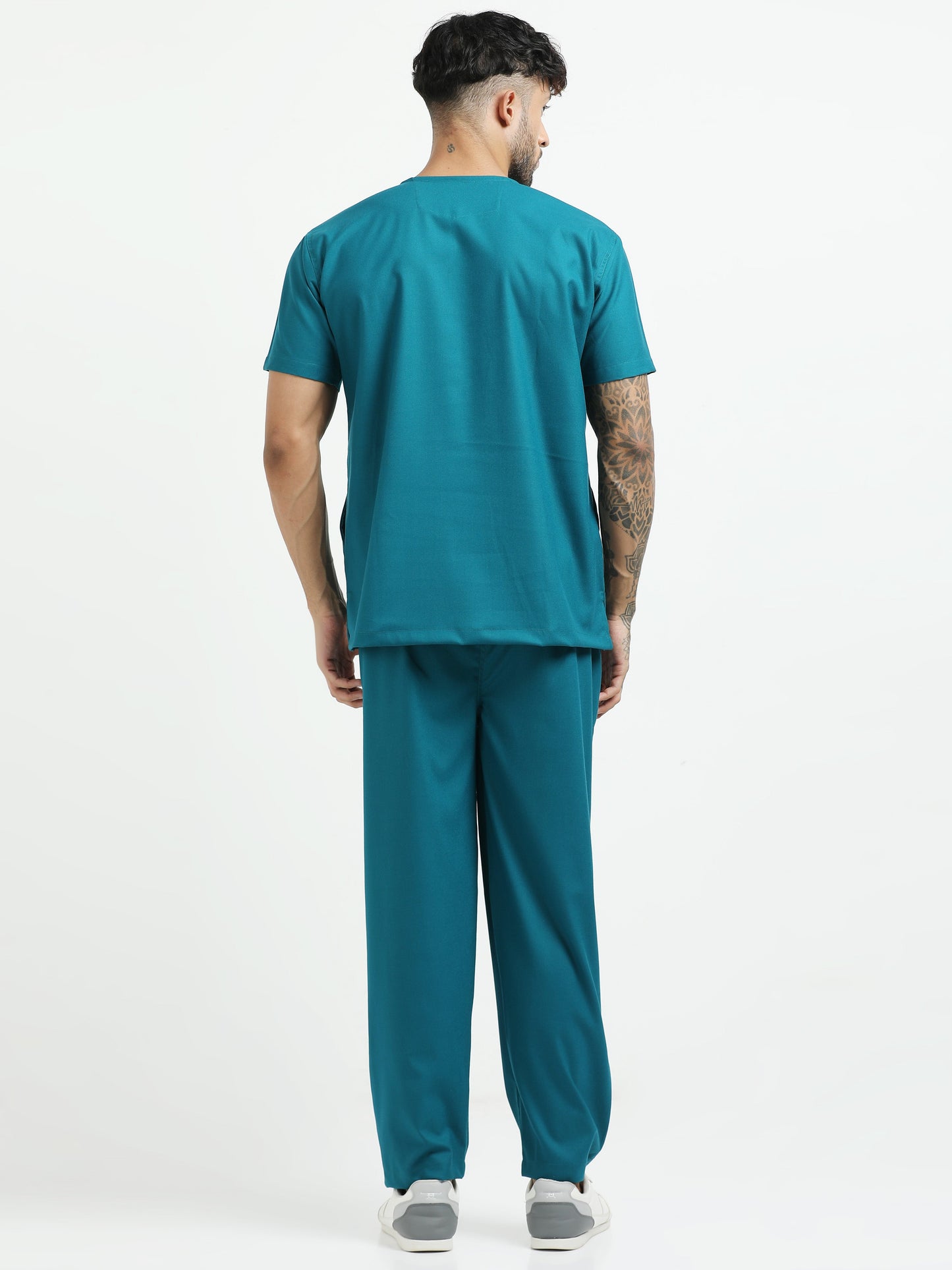 Men’s Emerald Green Medical Scrub Set – V-Neck Top & Straight Pants | Twill Fabric, Breathable & Antibacterial – Eco Flex