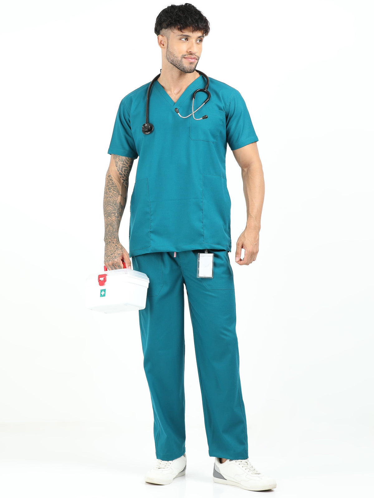Men’s Emerald Green Medical Scrub Set – V-Neck Top & Straight Pants | 2-Way Stretch, Breathable & Antibacterial – Apollo
