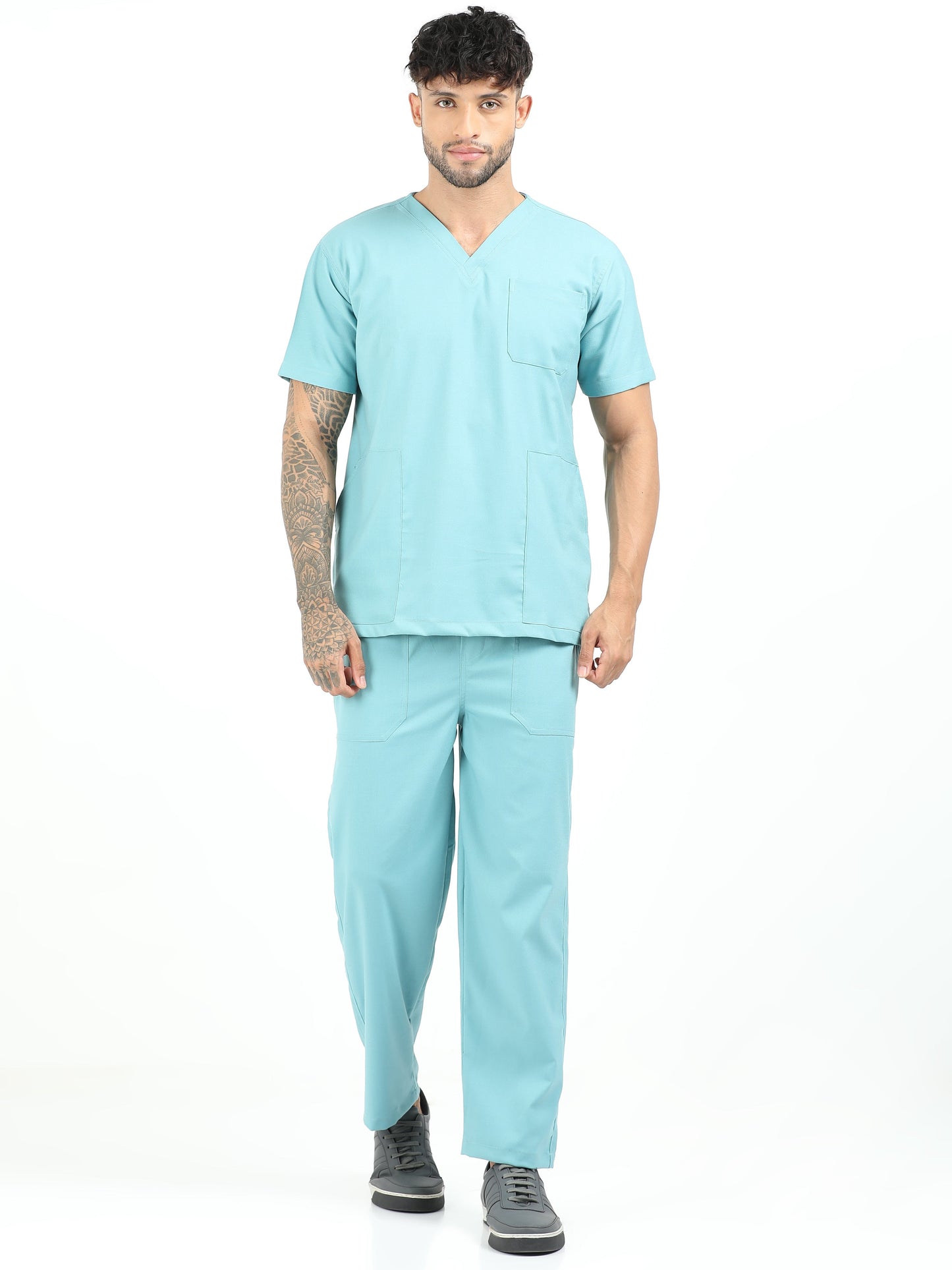 Men’s Eucalyptus Medical Scrub Set – V-Neck Top & Straight Pants | 2-Way Stretch, Lightweight & Breathable – Apollo
