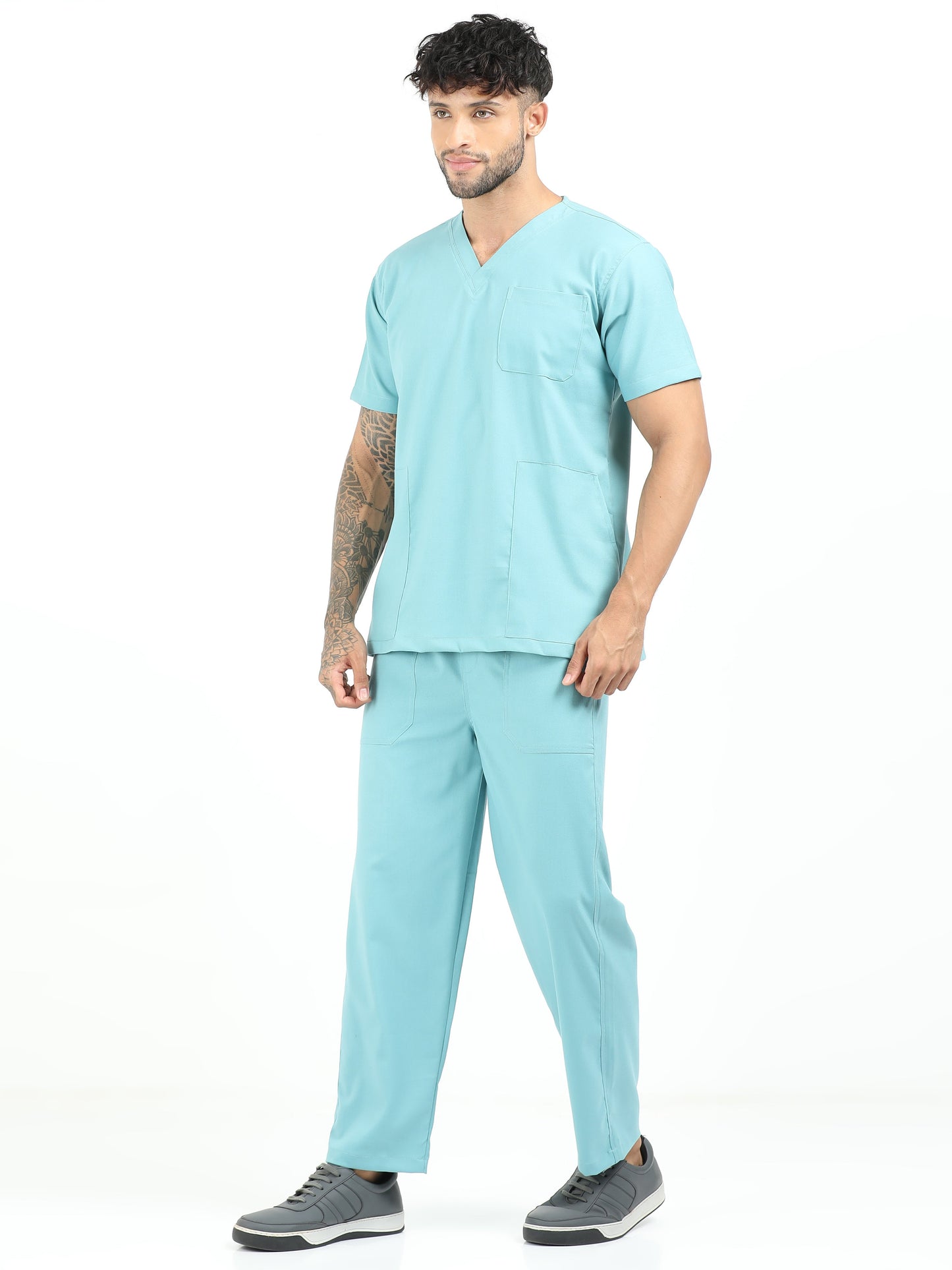 Men’s Eucalyptus Medical Scrub Set – V-Neck Top & Straight Pants | 2-Way Stretch, Lightweight & Breathable – Apollo