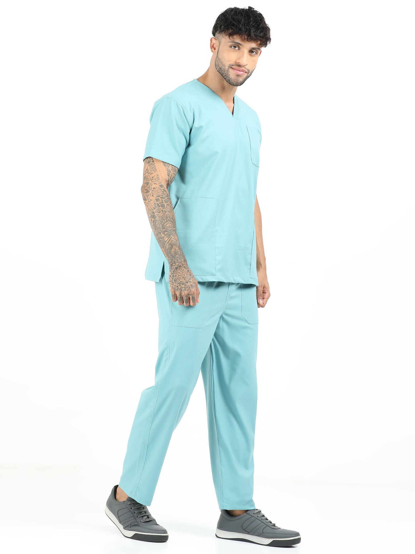 Men’s Eucalyptus Medical Scrub Set – V-Neck Top & Straight Pants | 2-Way Stretch, Lightweight & Breathable – Apollo