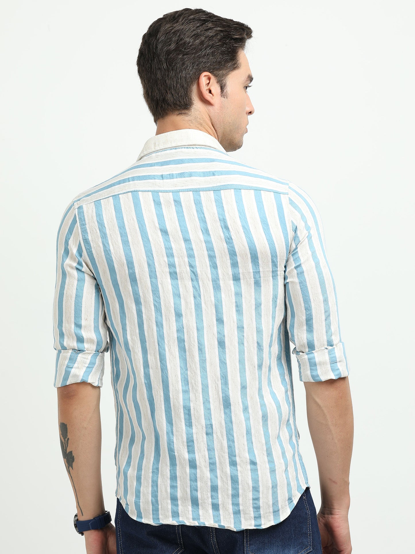 Men’s Blue & White Striped Linen Cotton Shirt
