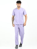 Men’s Pastel Lilac Medical Scrub Set – V-Neck Top & Straight Pants | Twill Fabric, Soft & Antibacterial Comfort – Eco Flex