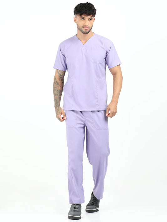 Men’s Pastel Lilac Medical Scrub Set – V-Neck Top & Straight Pants | 2-Way Stretch, Soft & Antibacterial Comfort – Apollo