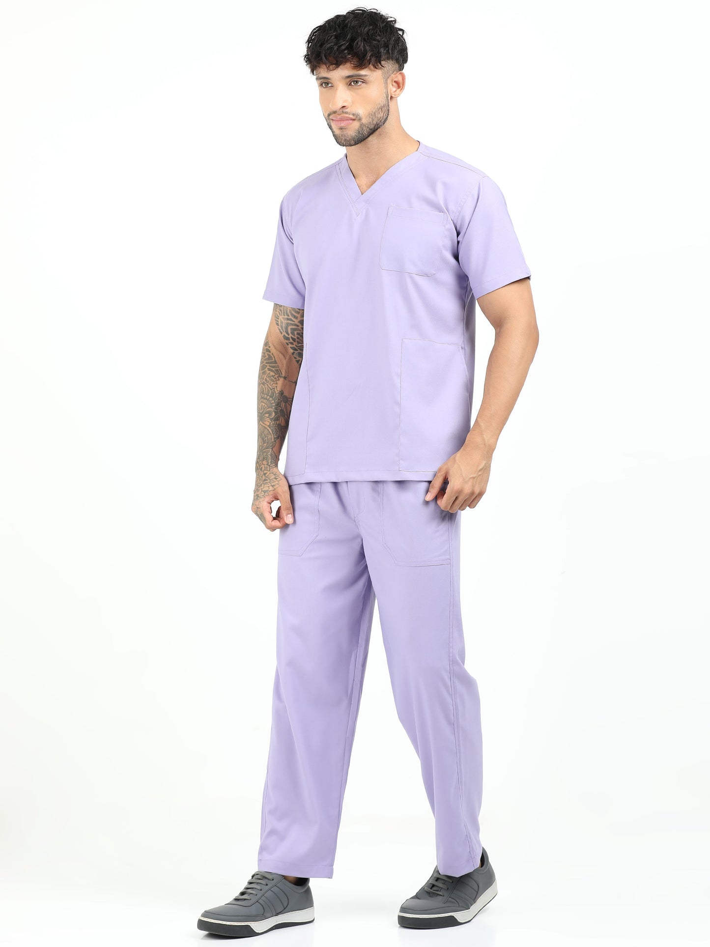 Men’s Pastel Lilac Medical Scrub Set – V-Neck Top & Straight Pants | 2-Way Stretch, Soft & Antibacterial Comfort – Apollo