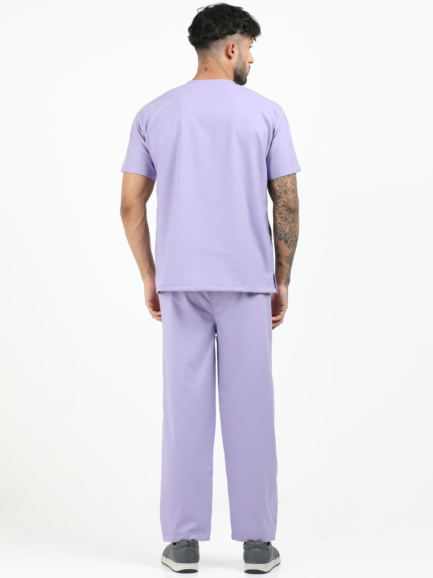 Men’s Pastel Lilac Medical Scrub Set – V-Neck Top & Straight Pants | Twill Fabric, Soft & Antibacterial Comfort – Eco Flex