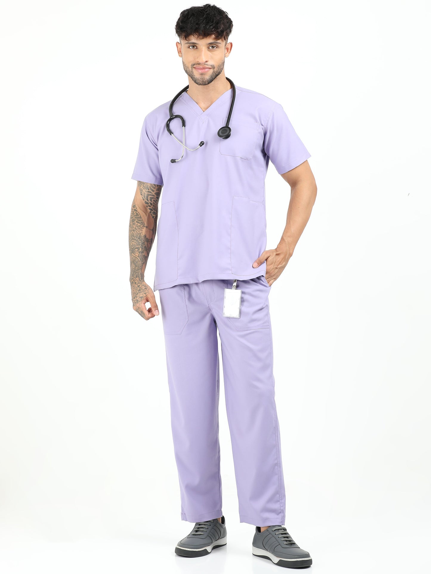 Men’s Pastel Lilac Medical Scrub Set – V-Neck Top & Straight Pants | 2-Way Stretch, Soft & Antibacterial Comfort – Apollo