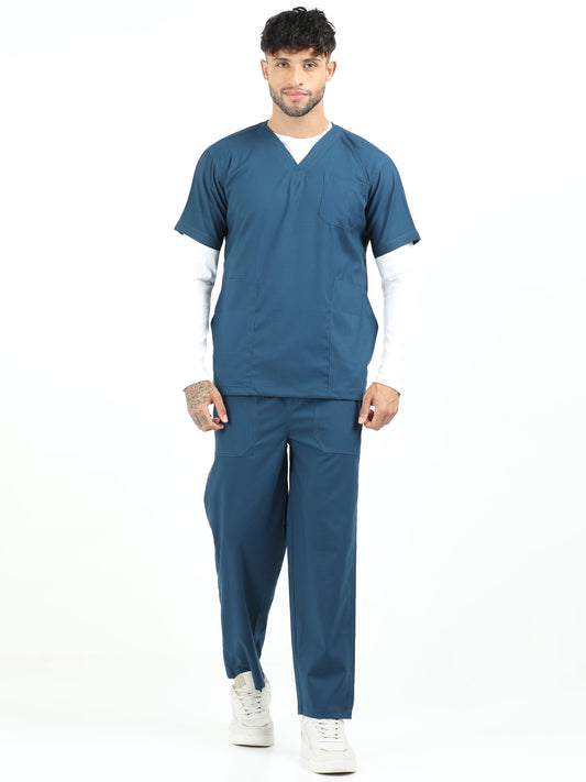 Men’s Galaxy Blue Medical Scrub Set – V-Neck Top & Straight Pants | Twill Fabric, Durable & Antibacterial – Eco Flex