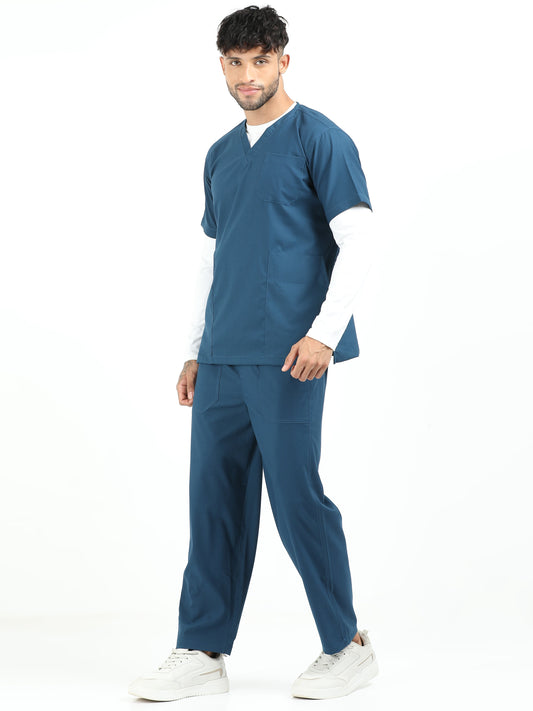 Men’s Galaxy Blue Medical Scrub Set – V-Neck Top & Straight Pants | 2-Way Stretch, Durable & Antibacterial – Apollo