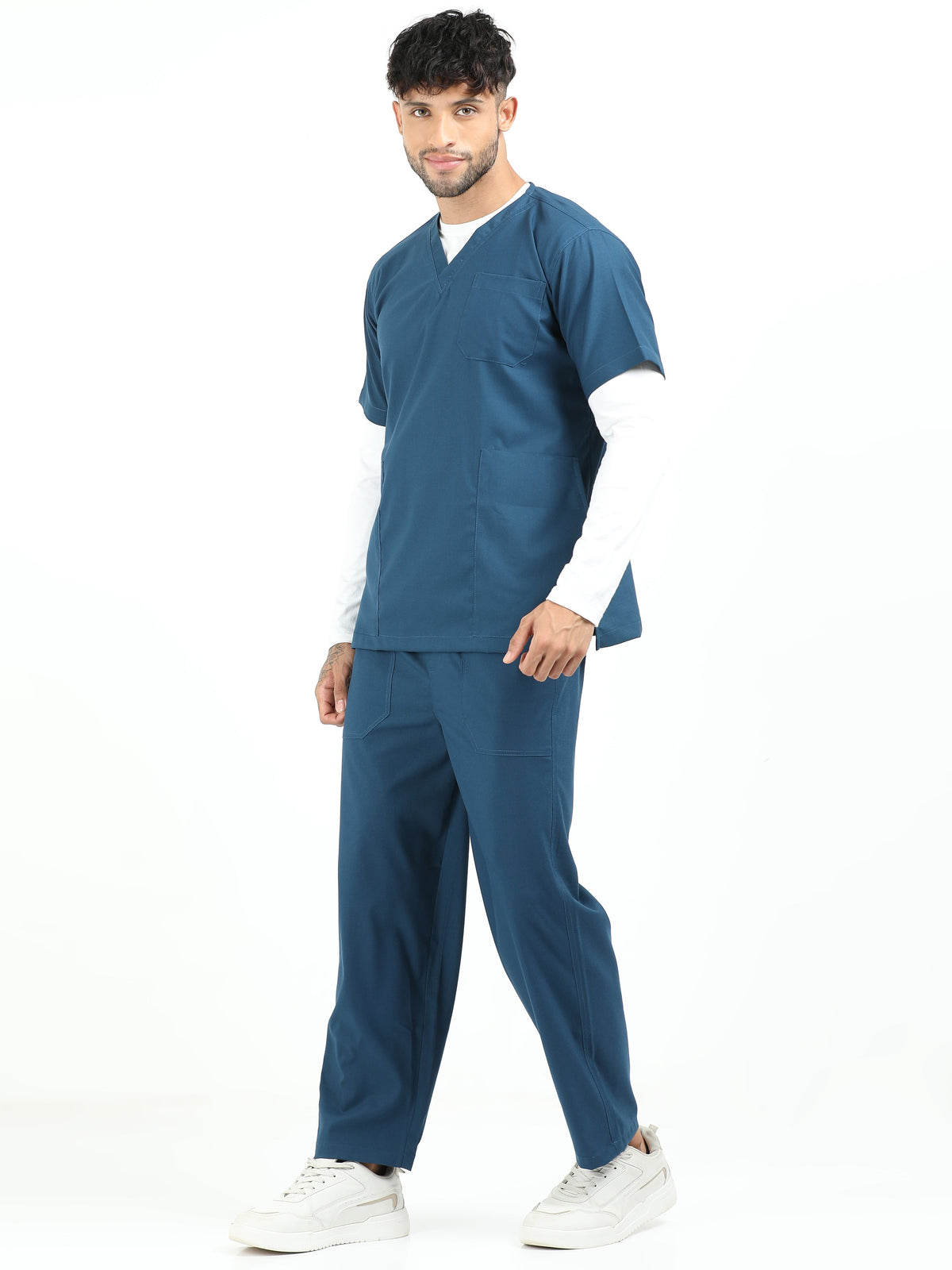 Men’s Galaxy Blue Medical Scrub Set – V-Neck Top & Straight Pants | 2-Way Stretch, Durable & Antibacterial – Apollo