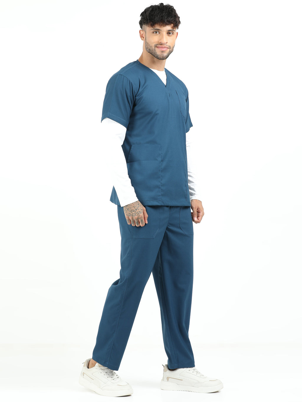 Men’s Galaxy Blue Medical Scrub Set – V-Neck Top & Straight Pants | Twill Fabric, Durable & Antibacterial – Eco Flex