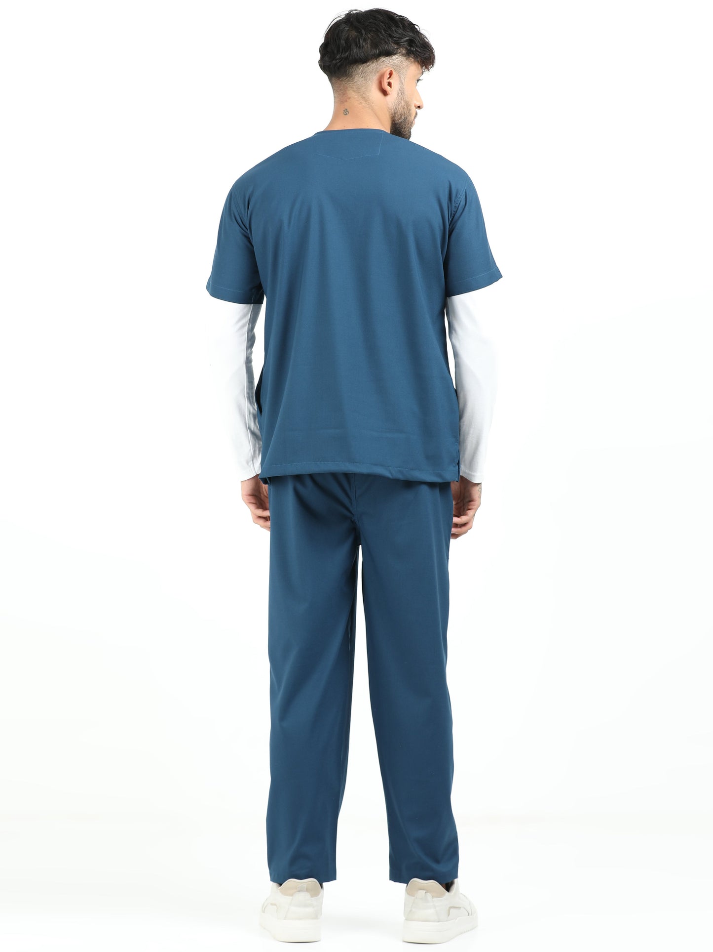 Men’s Galaxy Blue Medical Scrub Set – V-Neck Top & Straight Pants | 2-Way Stretch, Durable & Antibacterial – Apollo