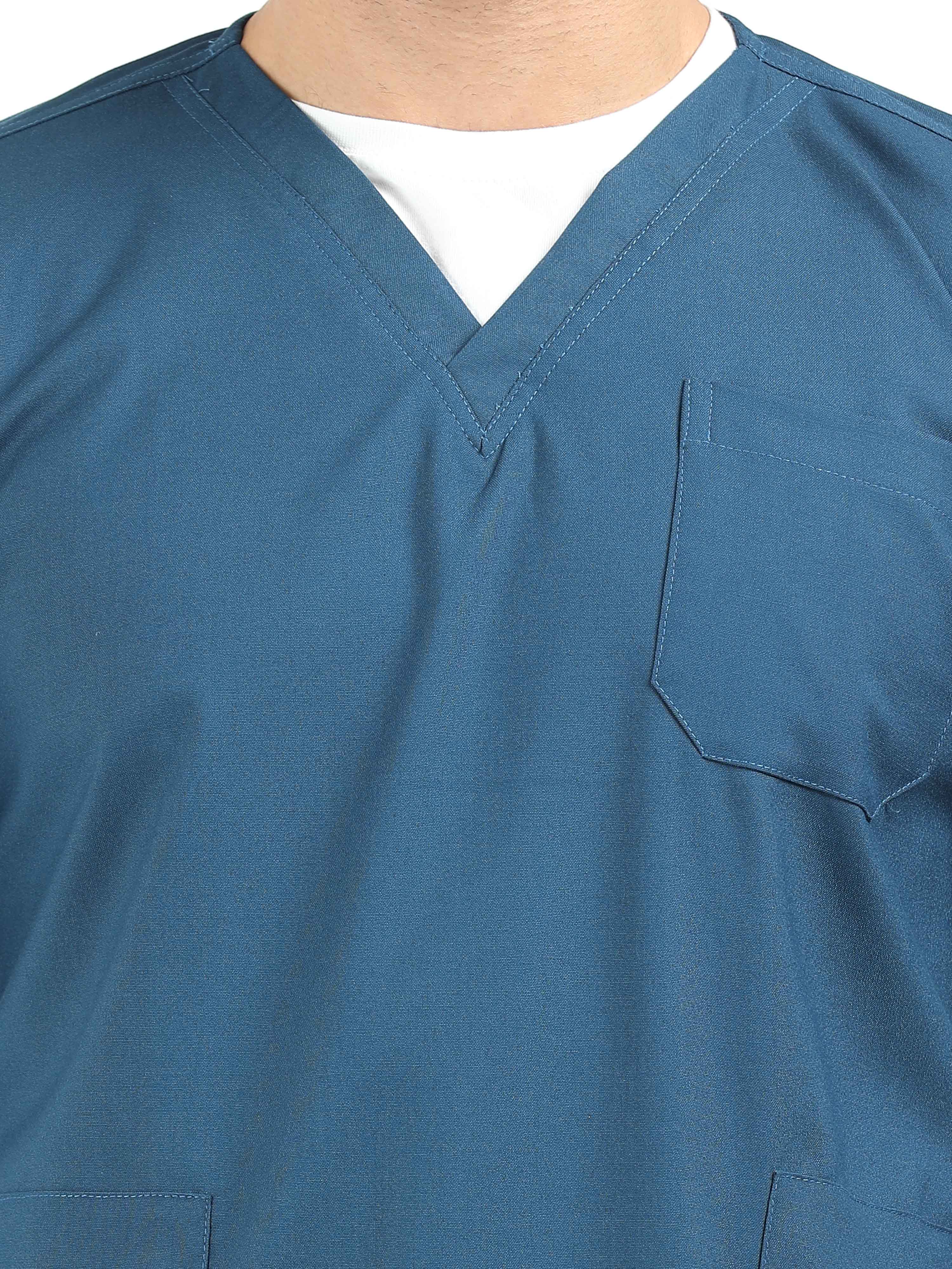Men’s Galaxy Blue Medical Scrub Set – V-Neck Top & Straight Pants | Twill Fabric, Durable & Antibacterial – Eco Flex