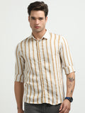 Men’s Beige & White Striped Linen Cotton Shirt