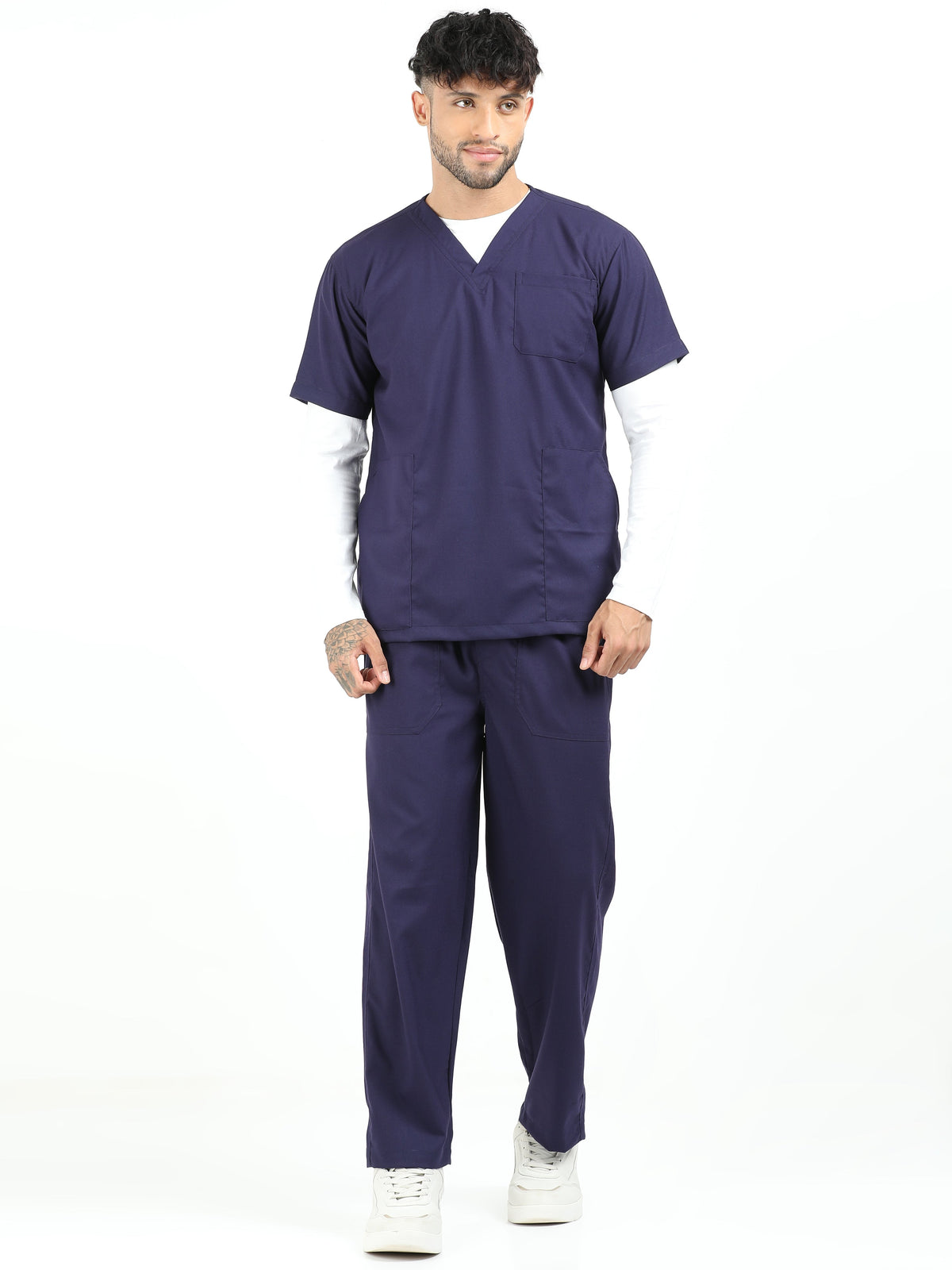 Men’s Navy Medical Scrub Set – V-Neck Top & Straight Pants | 2-Way Stretch, Antibacterial & Durable – Apollo