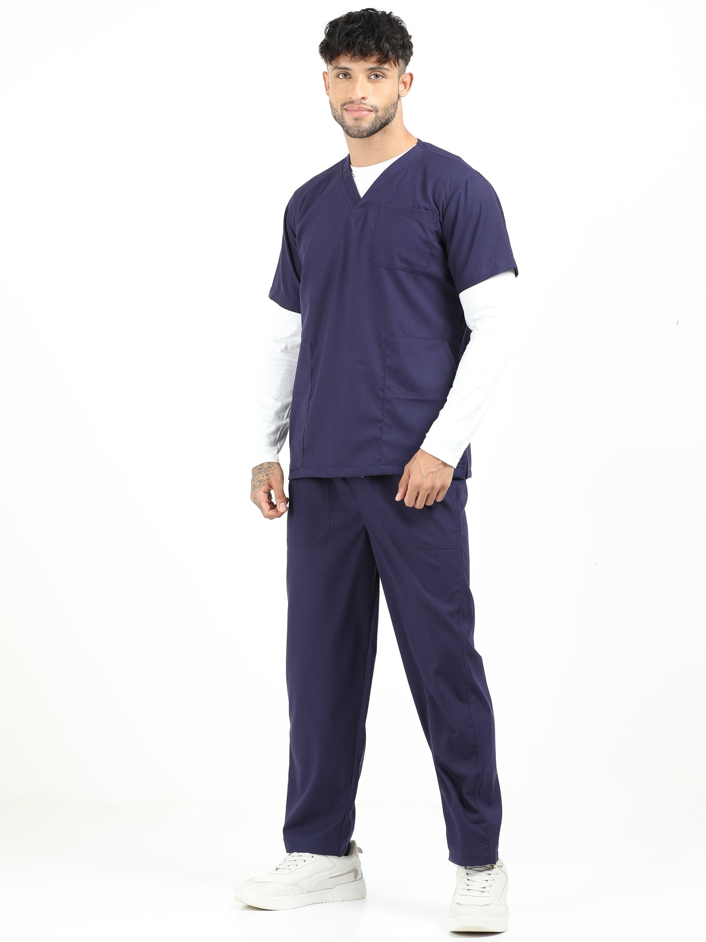 Men’s Navy Medical Scrub Set – V-Neck Top & Straight Pants | Twill Fabric, Antibacterial & Durable – Eco Flex