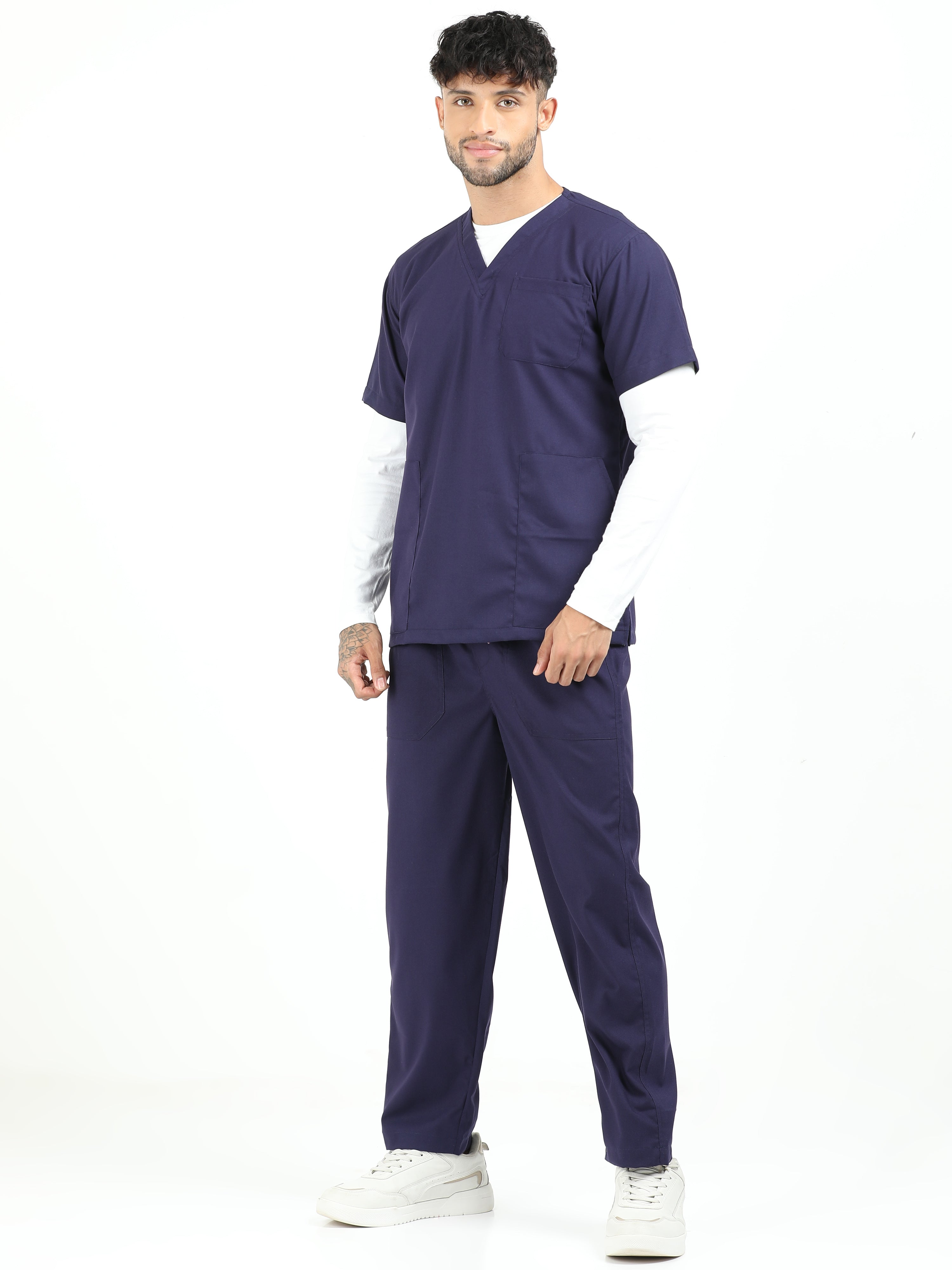 Men’s Navy Medical Scrub Set – V-Neck Top & Straight Pants | Twill Fabric, Antibacterial & Durable – Eco Flex