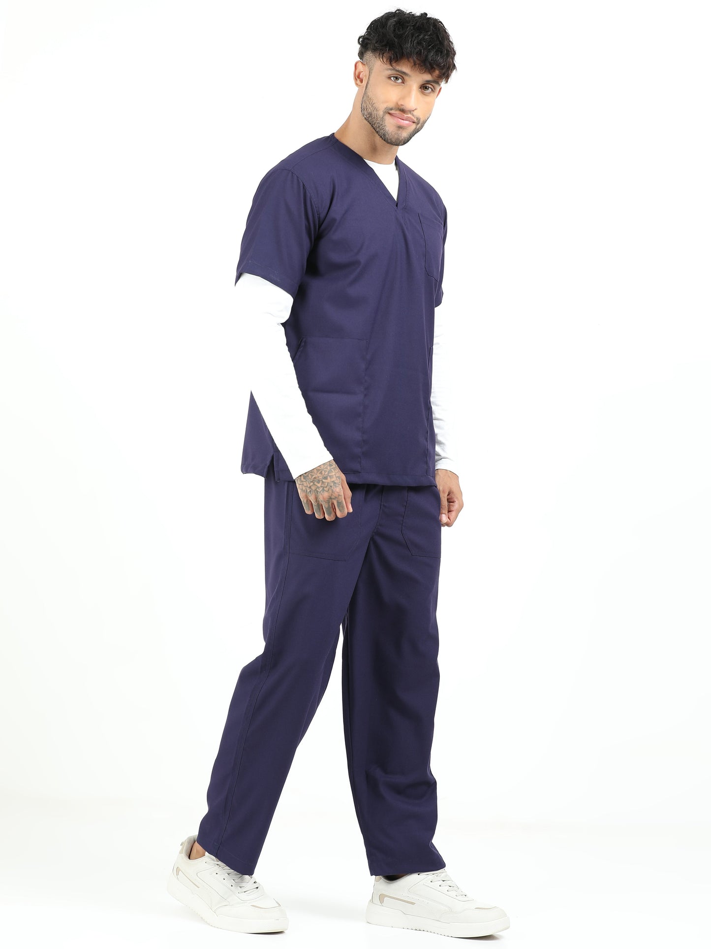 Men’s Navy Medical Scrub Set – V-Neck Top & Straight Pants | 2-Way Stretch, Antibacterial & Durable – Apollo