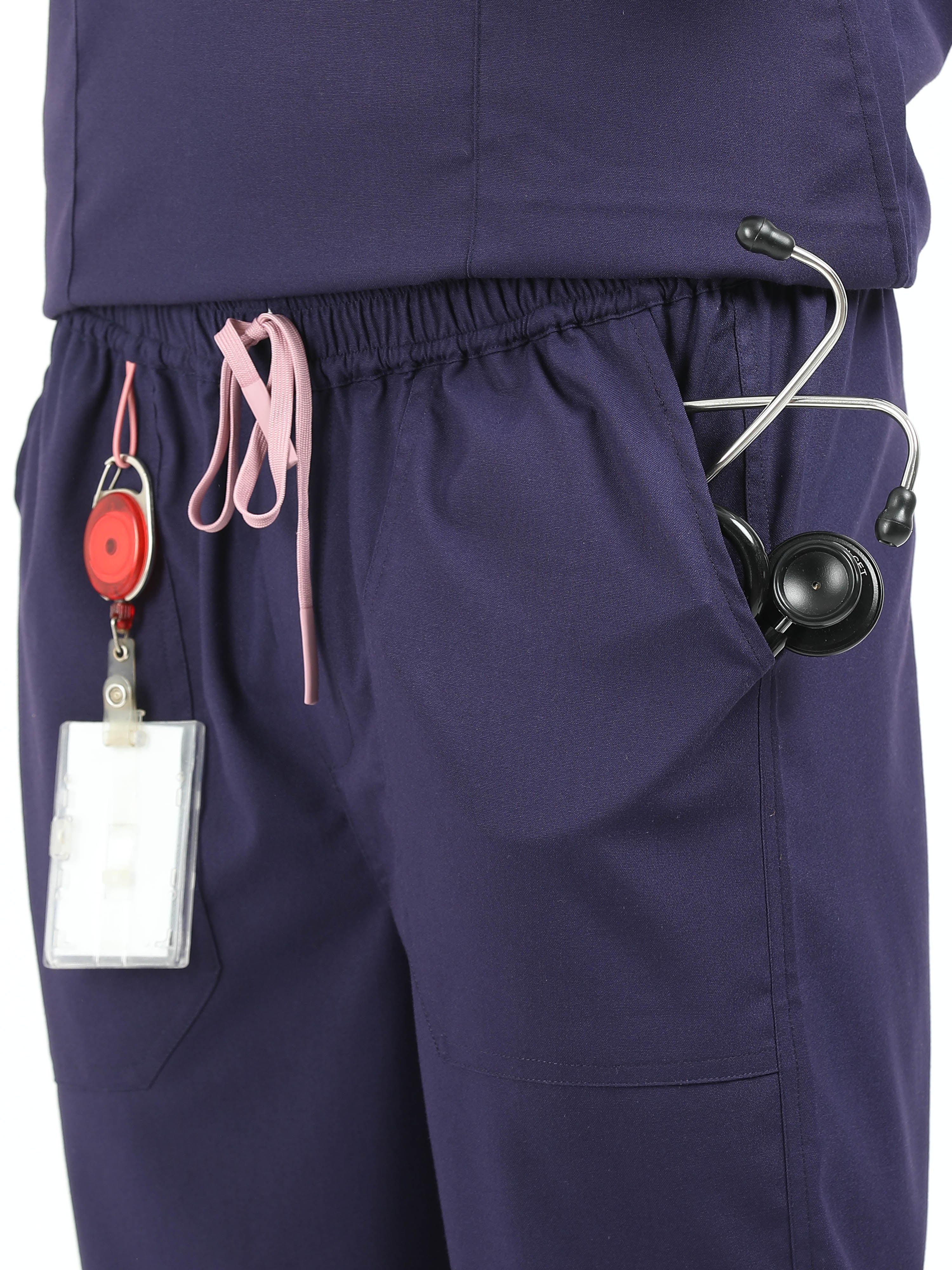 Men’s Navy Medical Scrub Set – V-Neck Top & Straight Pants | Twill Fabric, Antibacterial & Durable – Eco Flex