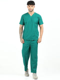 Men’s Forest Green Medical Scrub Set – V-Neck Top & Straight Pants | Twill Fabric, Lightweight & Breathable – Eco Flex