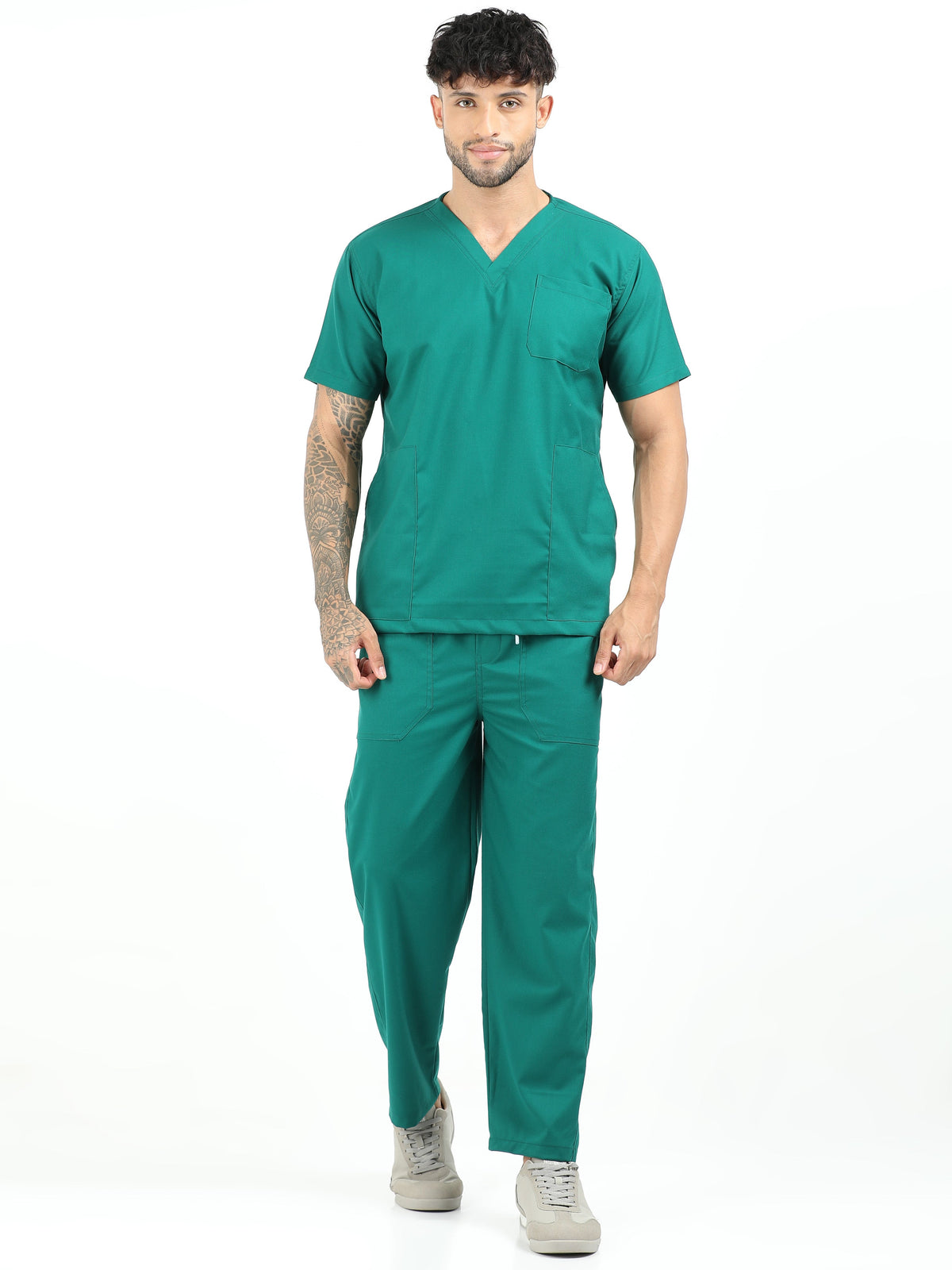 Men’s Forest Green Medical Scrub Set – V-Neck Top & Straight Pants | Twill Fabric, Lightweight & Breathable – Eco Flex