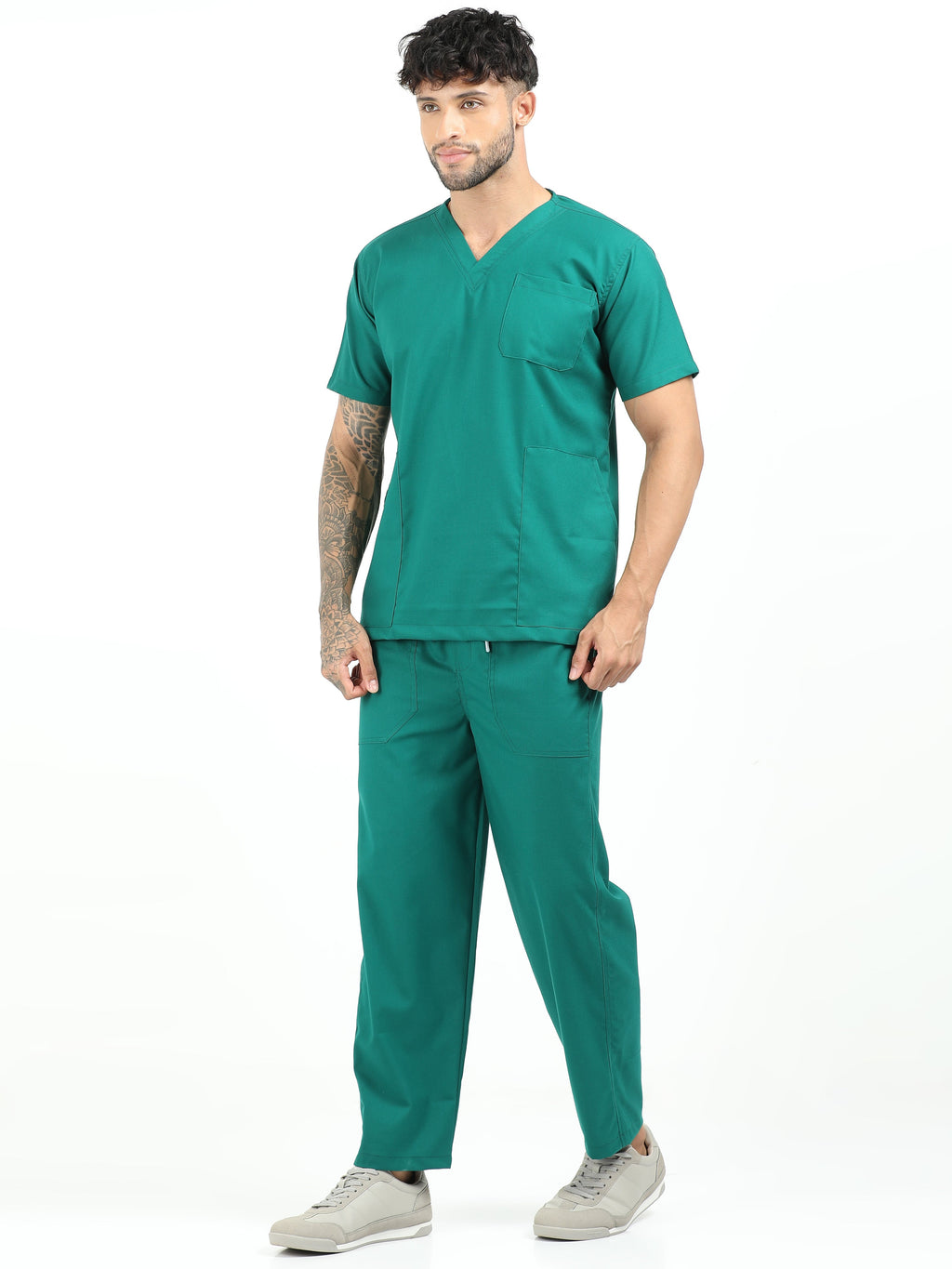 Men’s Forest Green Medical Scrub Set – V-Neck Top & Straight Pants | 2-Way Stretch, Lightweight & Breathable – Apollo