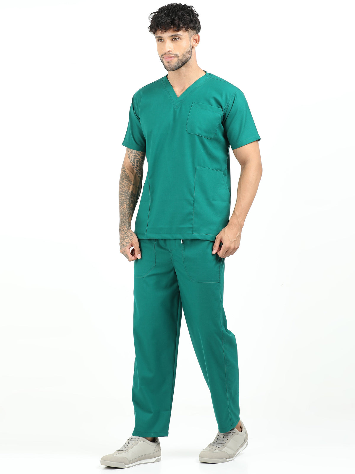 Men’s Forest Green Medical Scrub Set – V-Neck Top & Straight Pants | Twill Fabric, Lightweight & Breathable – Eco Flex