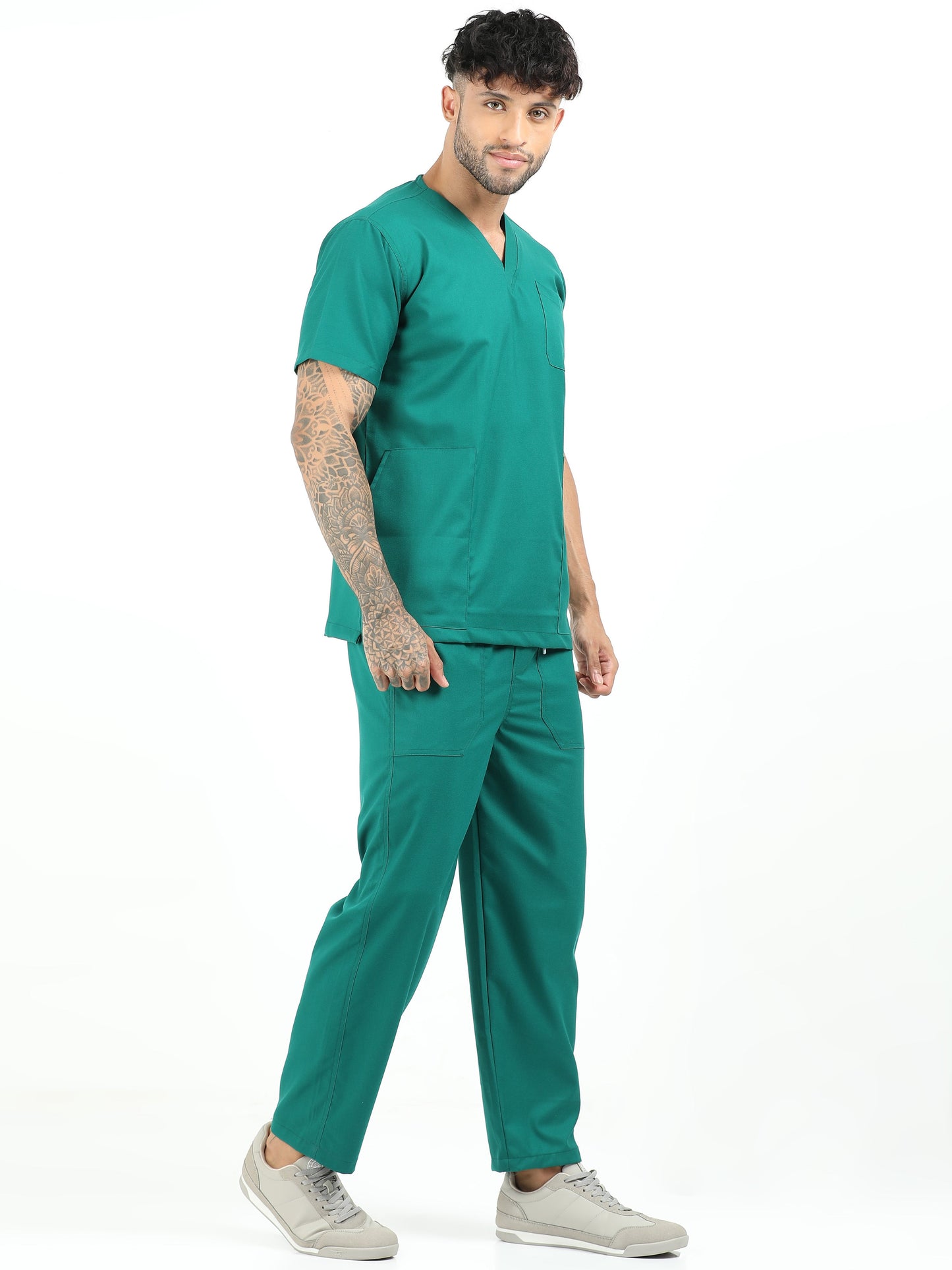 Men’s Forest Green Medical Scrub Set – V-Neck Top & Straight Pants | Twill Fabric, Lightweight & Breathable – Eco Flex