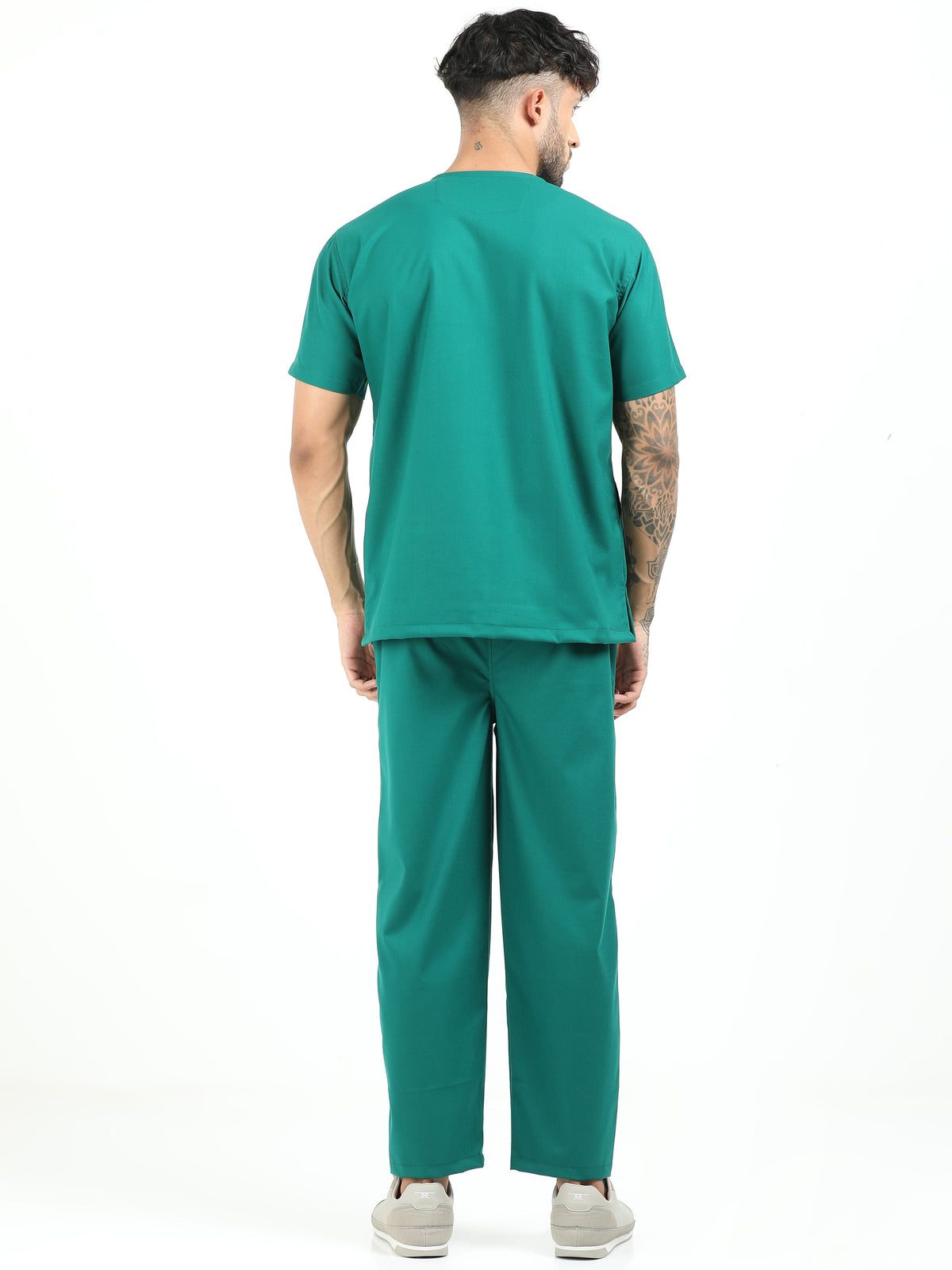 Men’s Forest Green Medical Scrub Set – V-Neck Top & Straight Pants | Twill Fabric, Lightweight & Breathable – Eco Flex