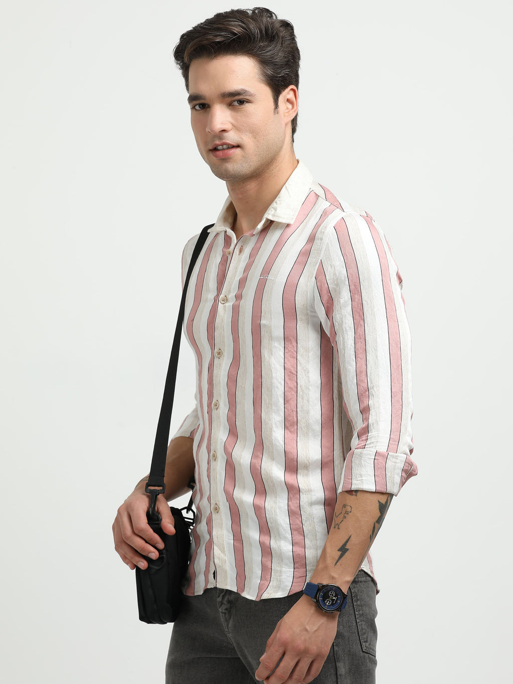 Men’s Pink & White Striped Linen Cotton Shirt