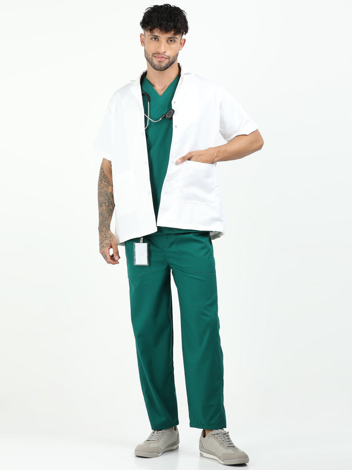 Men’s Forest Green Medical Scrub Set – V-Neck Top & Straight Pants | Twill Fabric, Lightweight & Breathable – Eco Flex