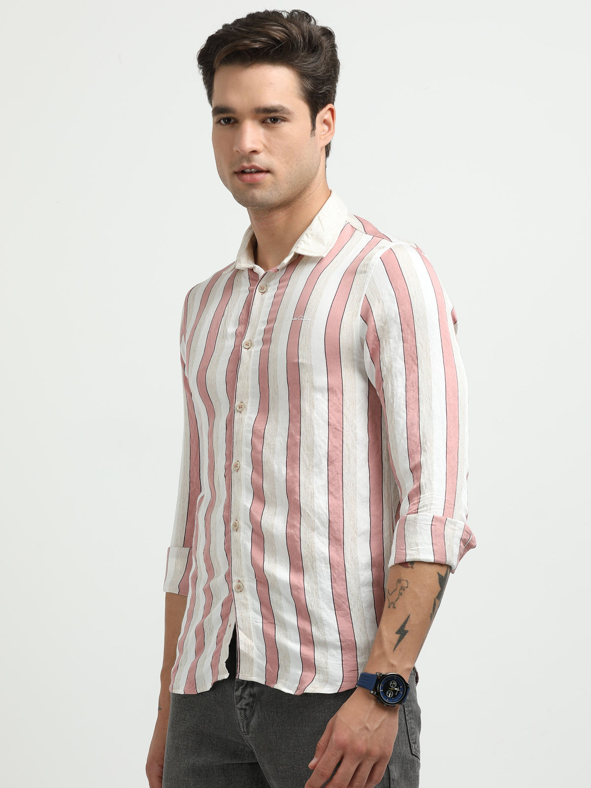 Men’s Pink & White Striped Linen Cotton Shirt
