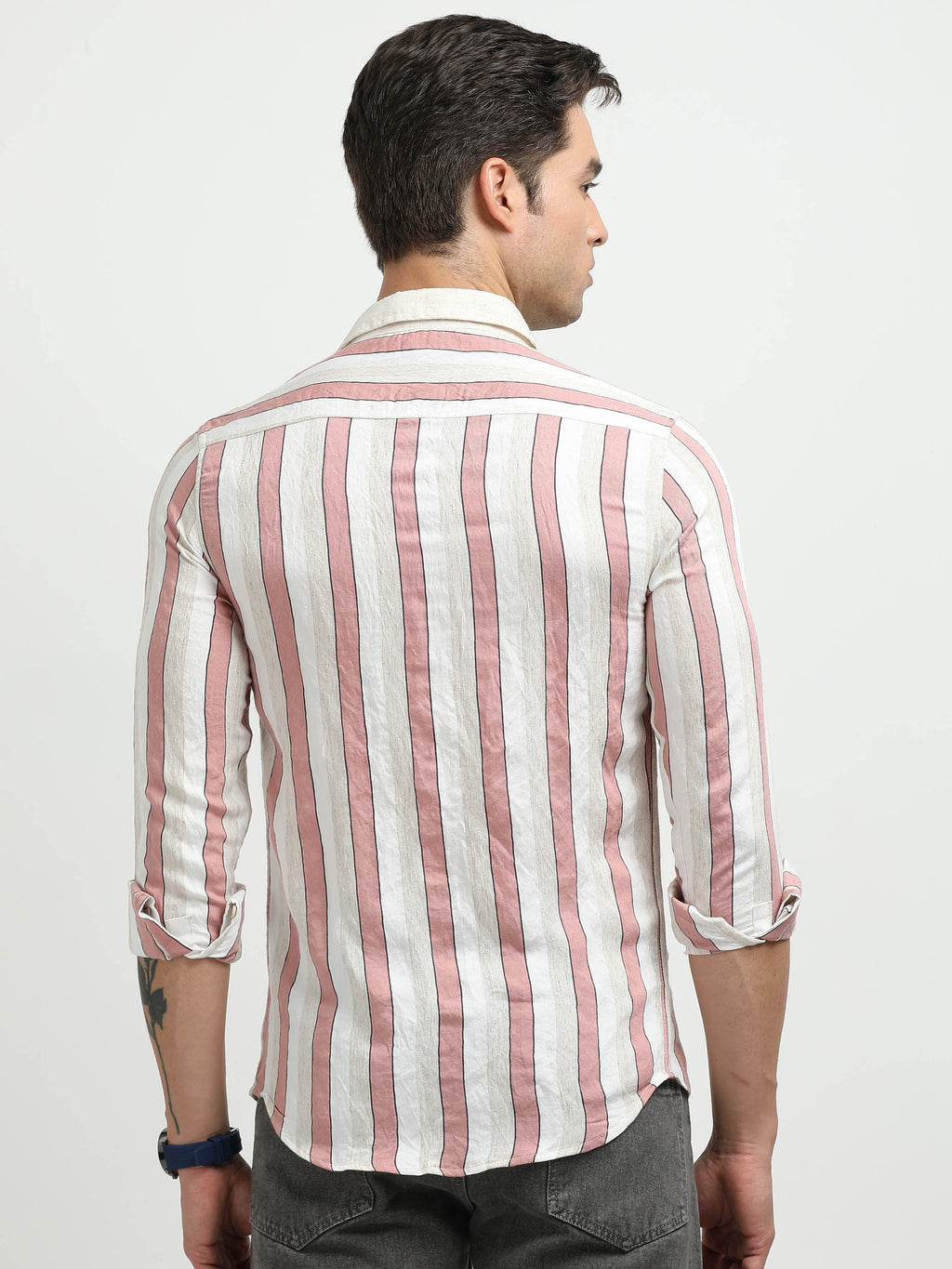 Men’s Pink & White Striped Linen Cotton Shirt