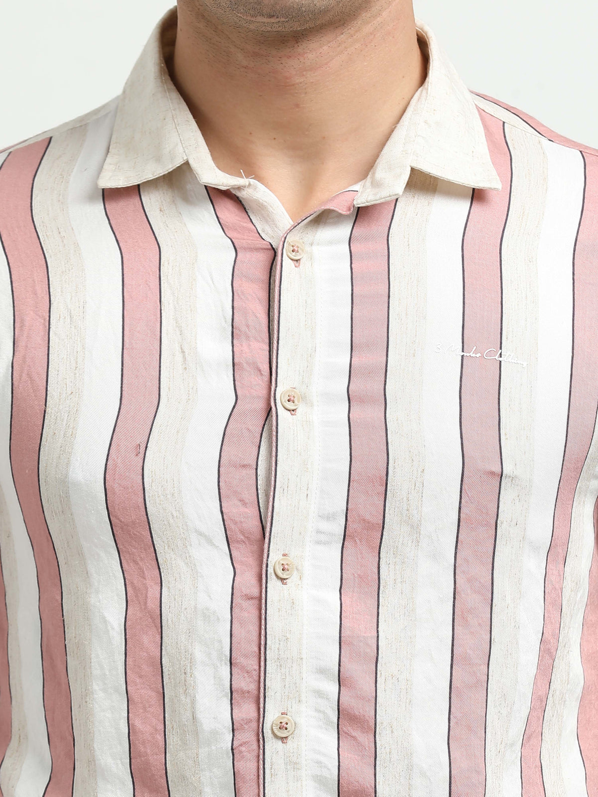 Men’s Pink & White Striped Linen Cotton Shirt