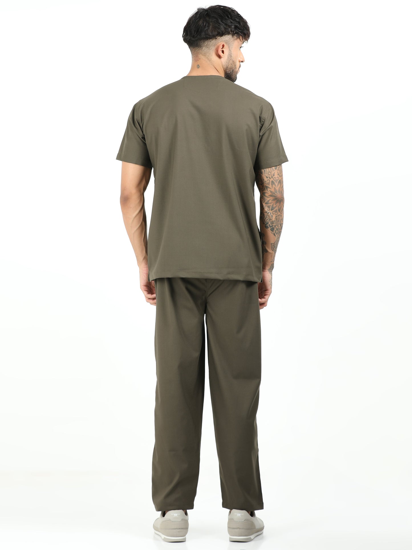 Men’s Olive Medical Scrub Set – V-Neck Top & Straight Pants | 2-Way Stretch, Antibacterial & Wrinkle-Resistant – Apollo