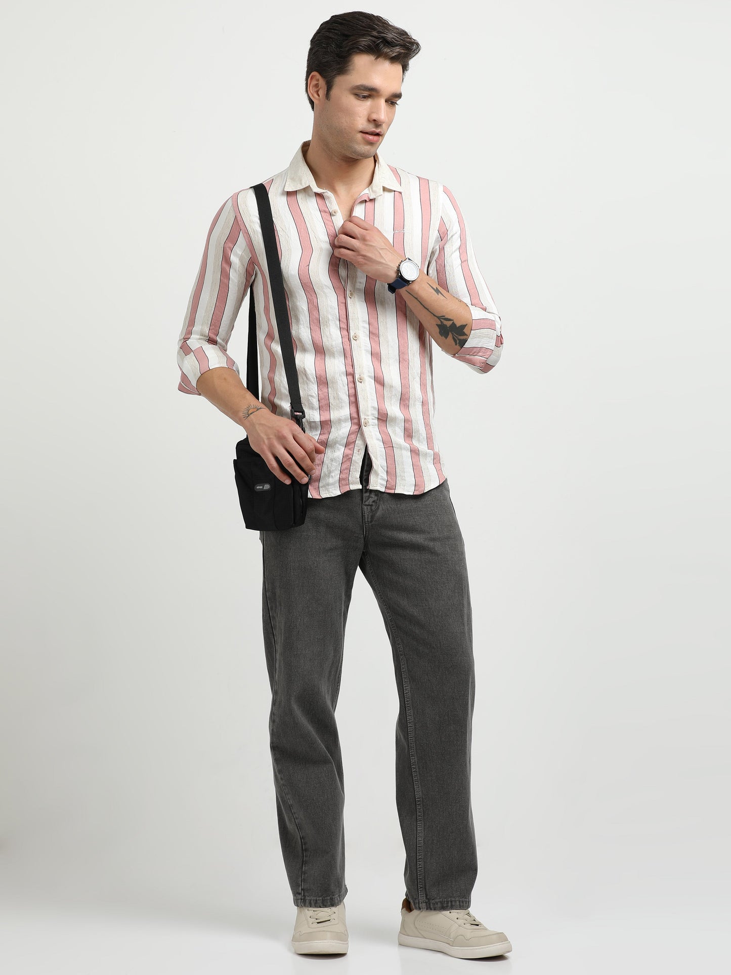 Men’s Pink & White Striped Linen Cotton Shirt