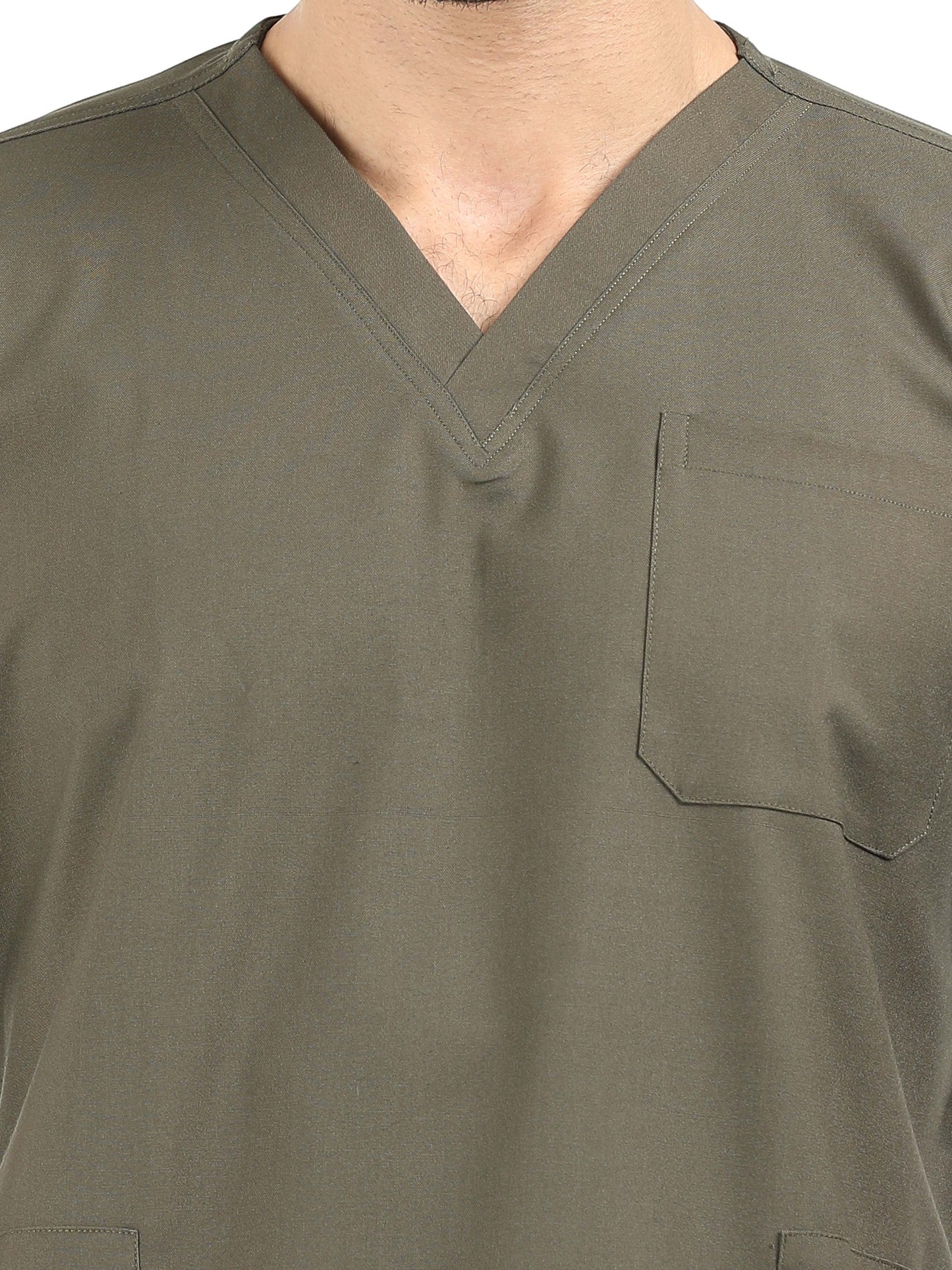 Men’s Olive Medical Scrub Set – V-Neck Top & Straight Pants | Twill Fabric, Antibacterial & Wrinkle-Resistant – Eco Flex