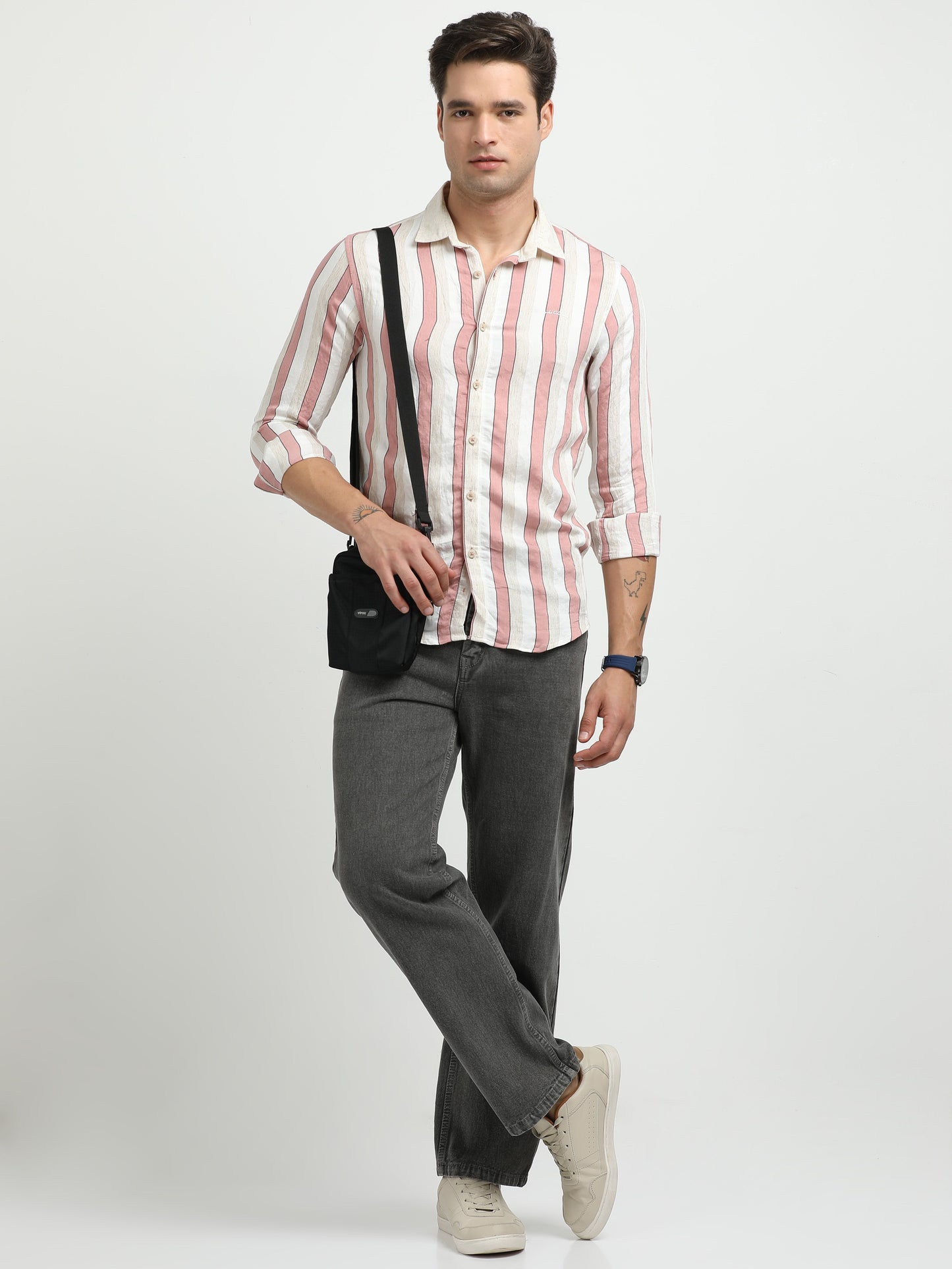 Men’s Pink & White Striped Linen Cotton Shirt